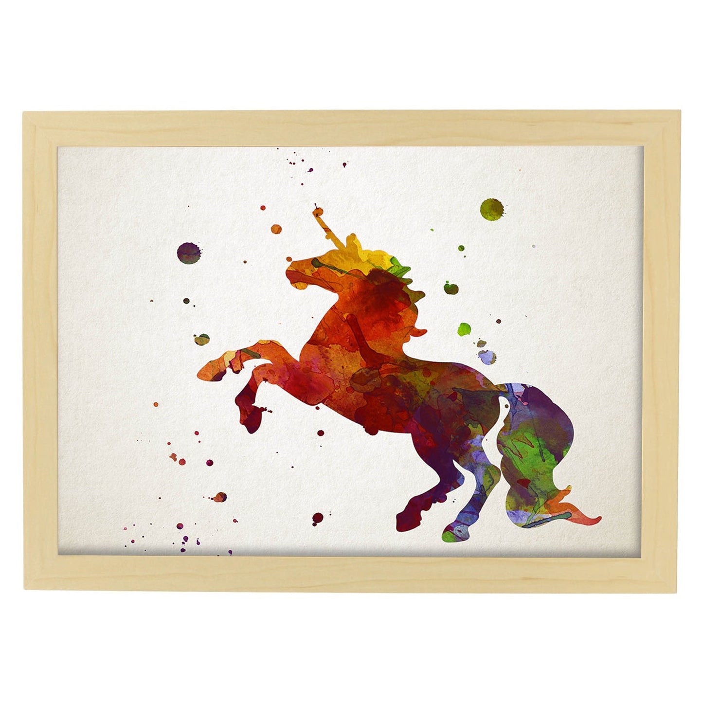 Poster de Unicornio estilo acuarela. Láminas de animales con estilo acuarela-Artwork-Nacnic-A3-Marco Madera clara-Nacnic Estudio SL
