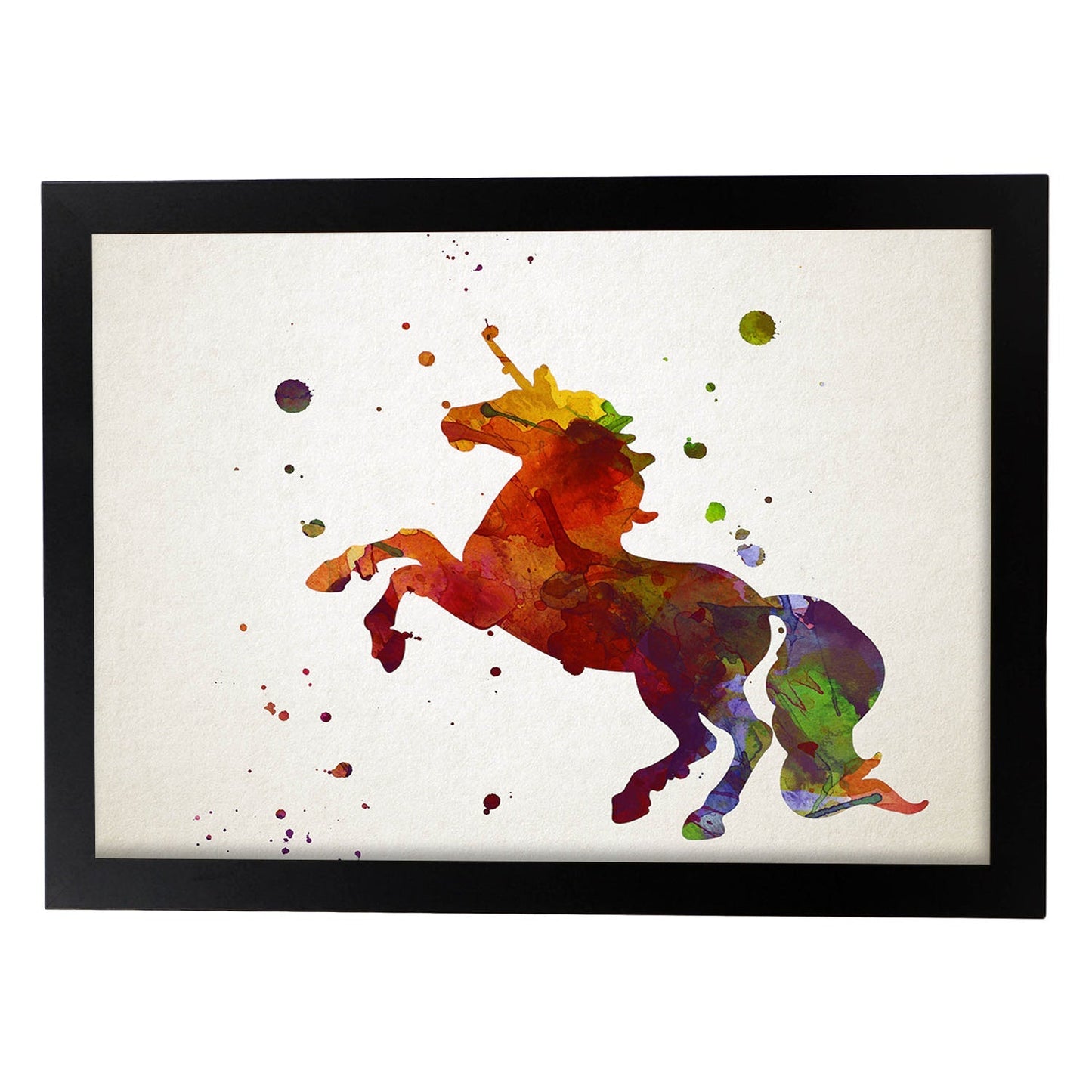 Poster de Unicornio estilo acuarela. Láminas de animales con estilo acuarela-Artwork-Nacnic-A3-Marco Negro-Nacnic Estudio SL