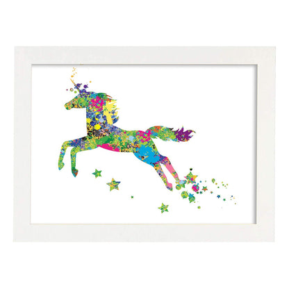 Poster de Unicornio estilo acuarela. Mix de láminas con estilo acuarela-Artwork-Nacnic-A4-Marco Blanco-Nacnic Estudio SL