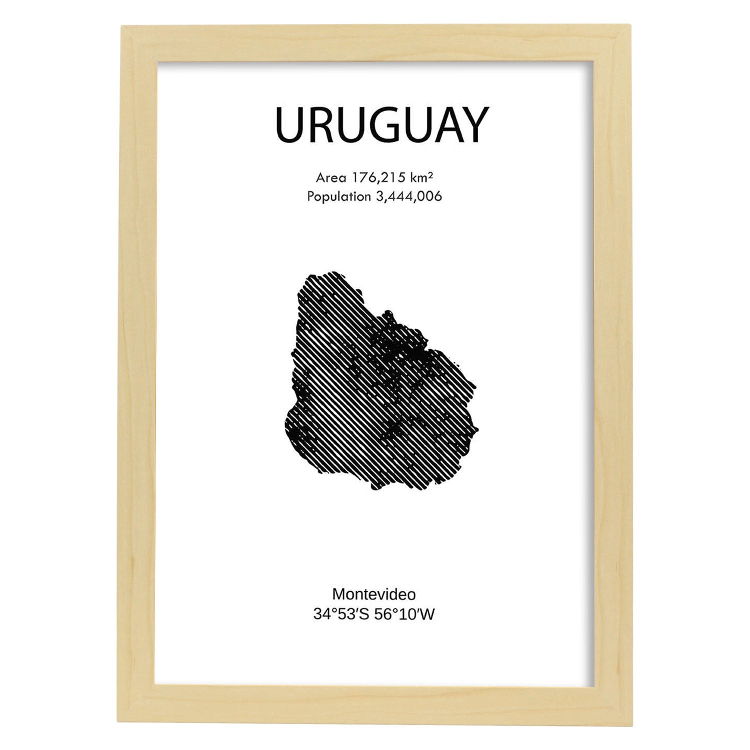 Poster de Uruguay. Láminas de paises y continentes del mundo.-Artwork-Nacnic-A3-Marco Madera clara-Nacnic Estudio SL