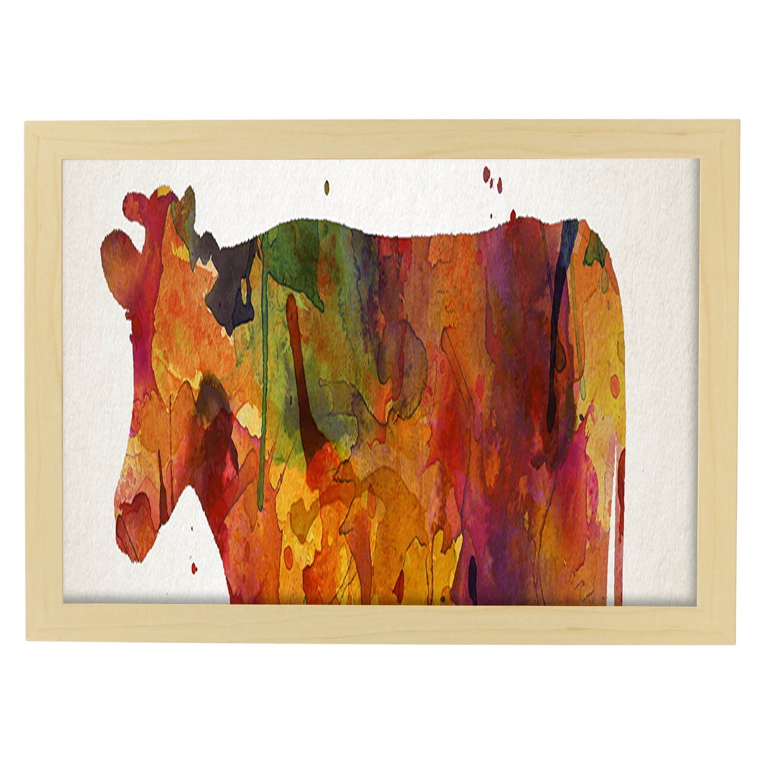 Poster de Vaca estilo acuarela. Láminas de animales con estilo acuarela-Artwork-Nacnic-A3-Marco Madera clara-Nacnic Estudio SL