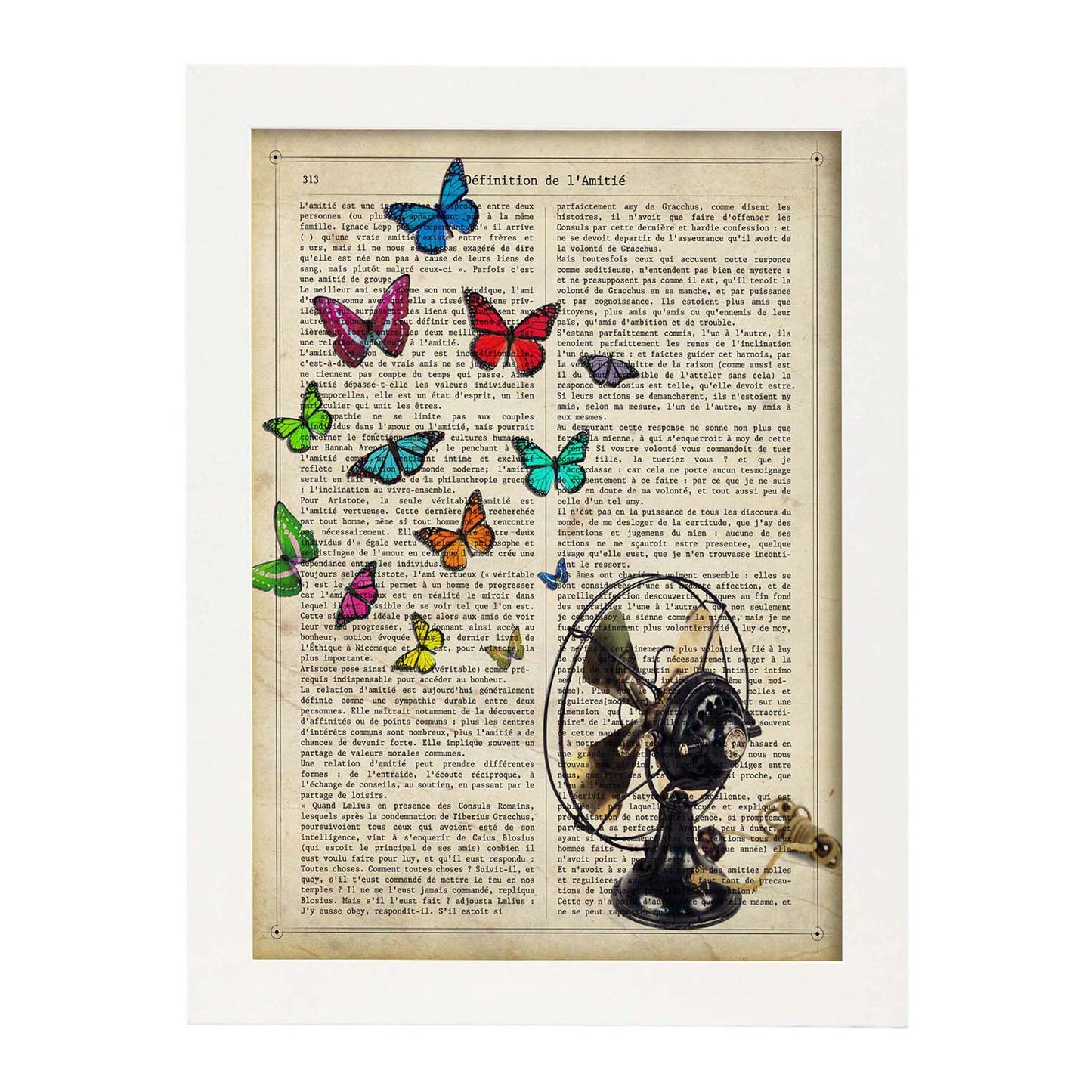 Poster de Ventilador con mariposas. Láminas de mariposas. Decoración de mariposas y polillas.-Artwork-Nacnic-A3-Marco Blanco-Nacnic Estudio SL