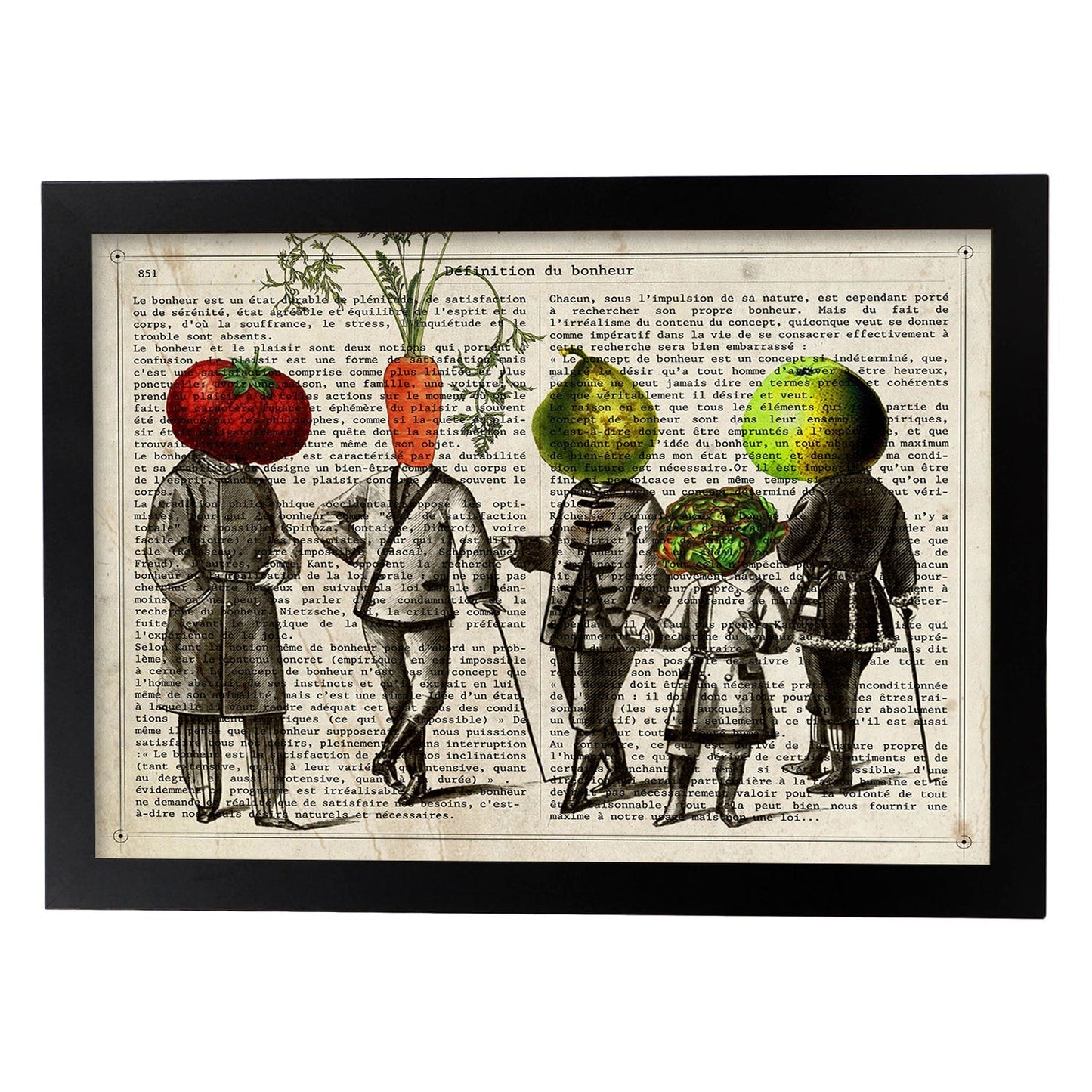 Poster de verduras humanas. Lámina Familia feliz. Cuadros de humanos con cabezas de verdura.-Artwork-Nacnic-A3-Marco Negro-Nacnic Estudio SL