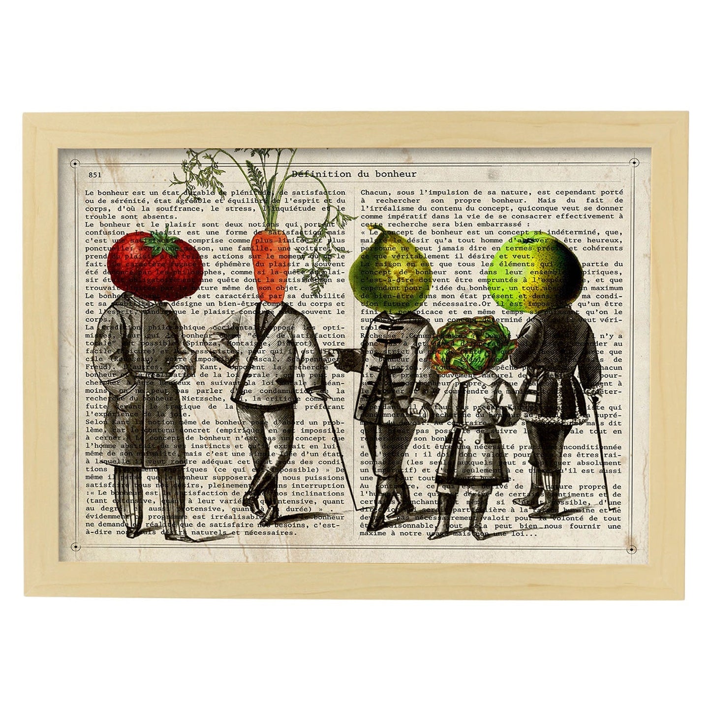 Poster de verduras humanas. Lámina Familia feliz. Cuadros de humanos con cabezas de verdura.-Artwork-Nacnic-A4-Marco Madera clara-Nacnic Estudio SL
