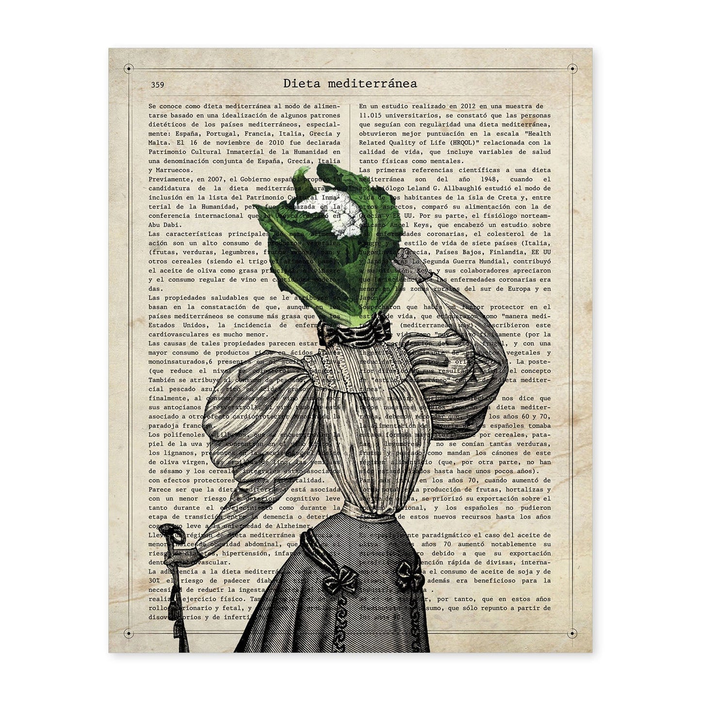 Poster de verduras humanas. Lámina Miss Coliflor. Cuadros de humanos con cabezas de verdura.-Artwork-Nacnic-A4-Sin marco-Nacnic Estudio SL