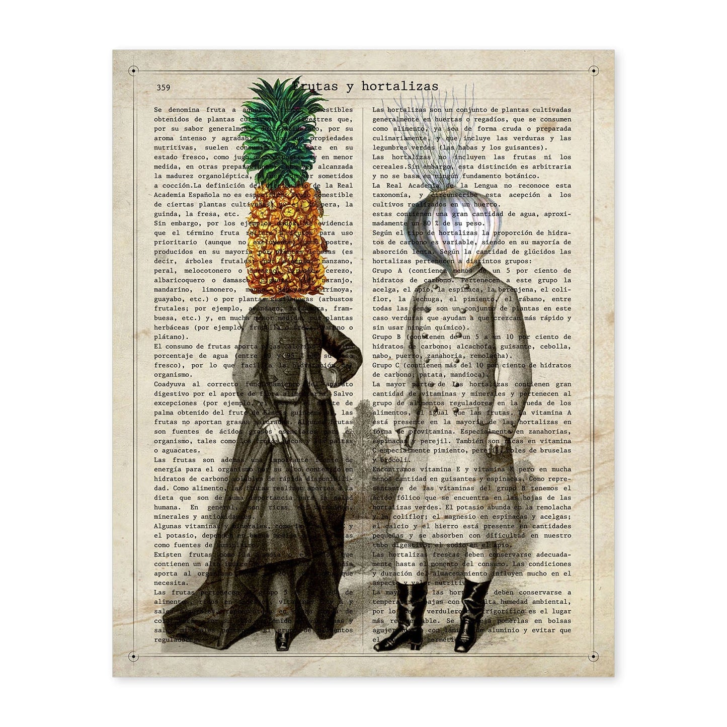 Poster de verduras humanas. Lámina Miss Piña & Mr. Ajo. Cuadros de humanos con cabezas de verdura.-Artwork-Nacnic-A4-Sin marco-Nacnic Estudio SL