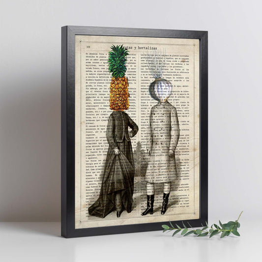Poster de verduras humanas. Lámina Miss Piña & Mr. Ajo. Cuadros de humanos con cabezas de verdura.-Artwork-Nacnic-Nacnic Estudio SL