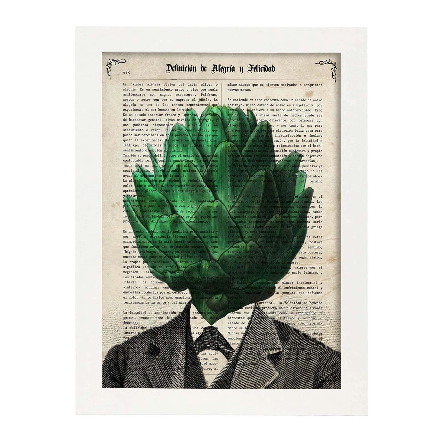 Poster de verduras humanas. Lámina Mr. Alcachofa. Cuadros de humanos con cabezas de verdura.-Artwork-Nacnic-A3-Marco Blanco-Nacnic Estudio SL