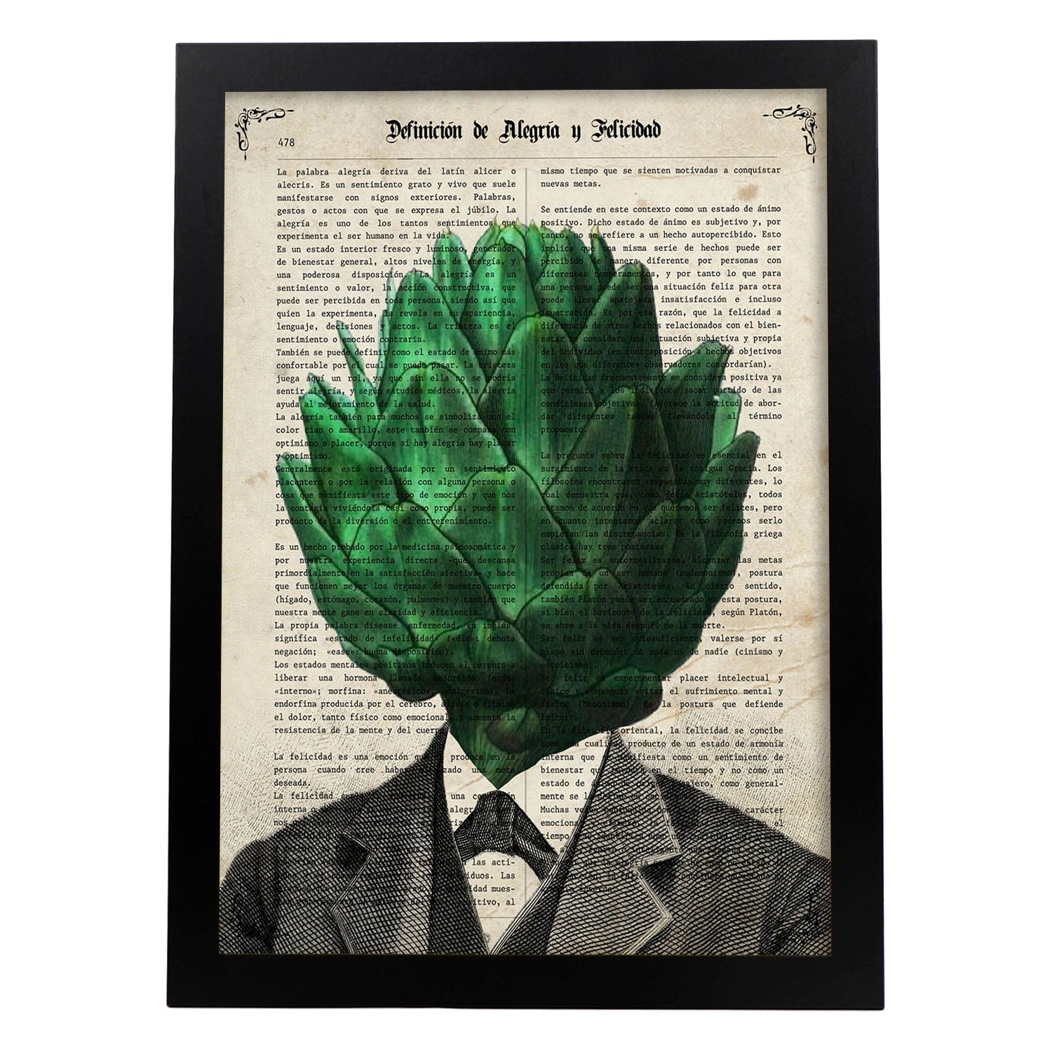 Poster de verduras humanas. Lámina Mr. Alcachofa. Cuadros de humanos con cabezas de verdura.-Artwork-Nacnic-A3-Marco Negro-Nacnic Estudio SL