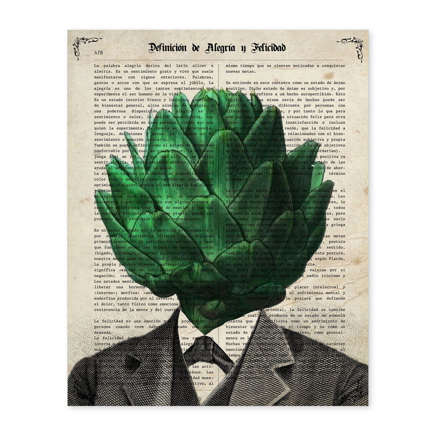Poster de verduras humanas. Lámina Mr. Alcachofa. Cuadros de humanos con cabezas de verdura.-Artwork-Nacnic-A4-Sin marco-Nacnic Estudio SL