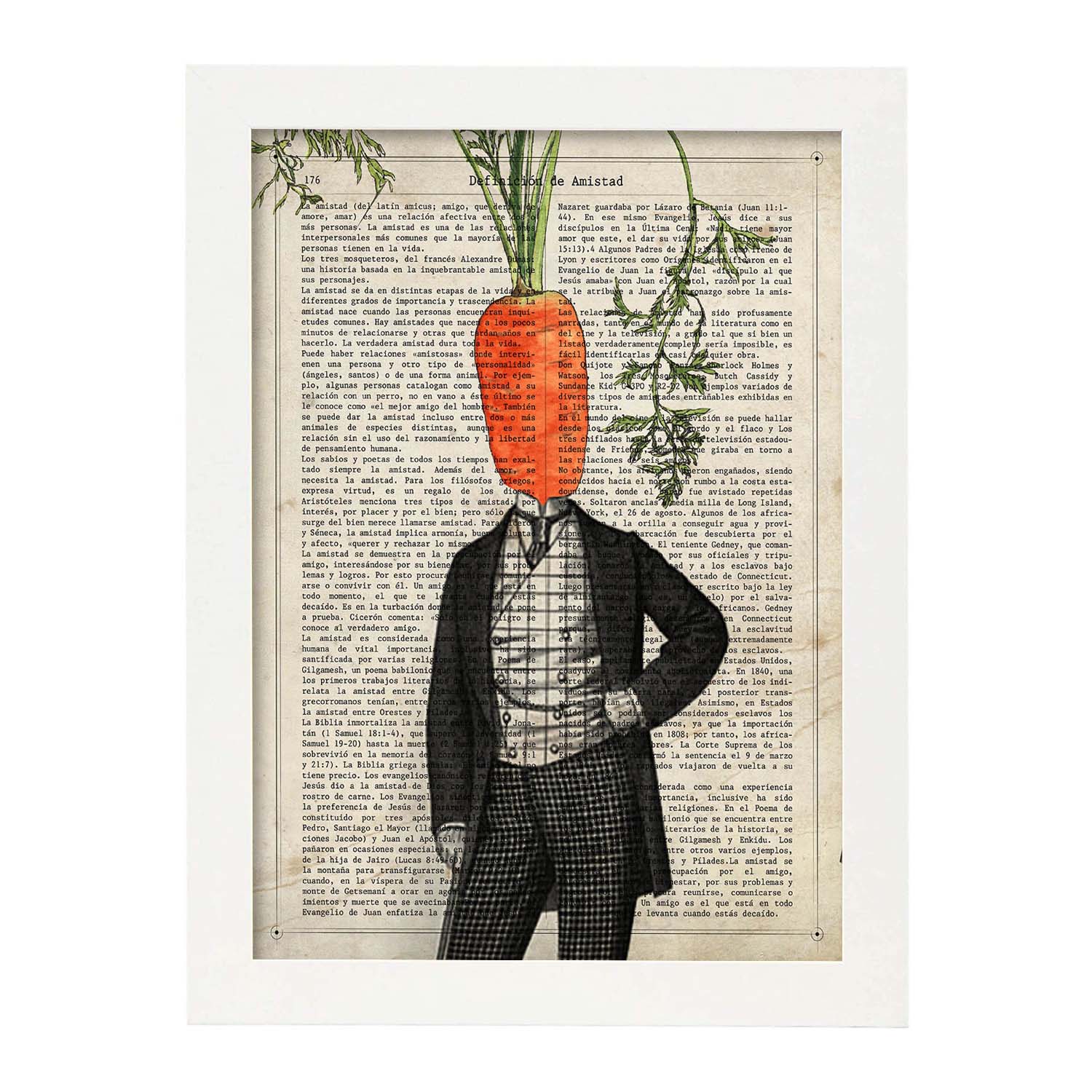 Poster de verduras humanas. Lámina Mr. Carrot. Cuadros de humanos con cabezas de verdura.-Artwork-Nacnic-A3-Marco Blanco-Nacnic Estudio SL
