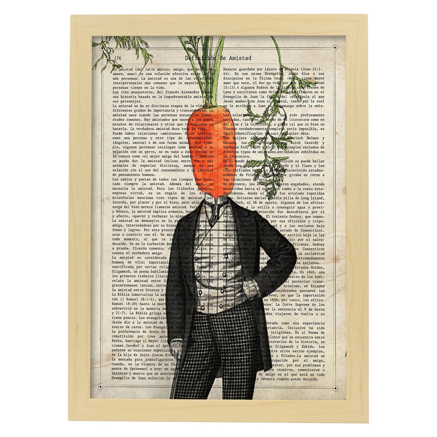 Poster de verduras humanas. Lámina Mr. Carrot. Cuadros de humanos con cabezas de verdura.-Artwork-Nacnic-A3-Marco Madera clara-Nacnic Estudio SL