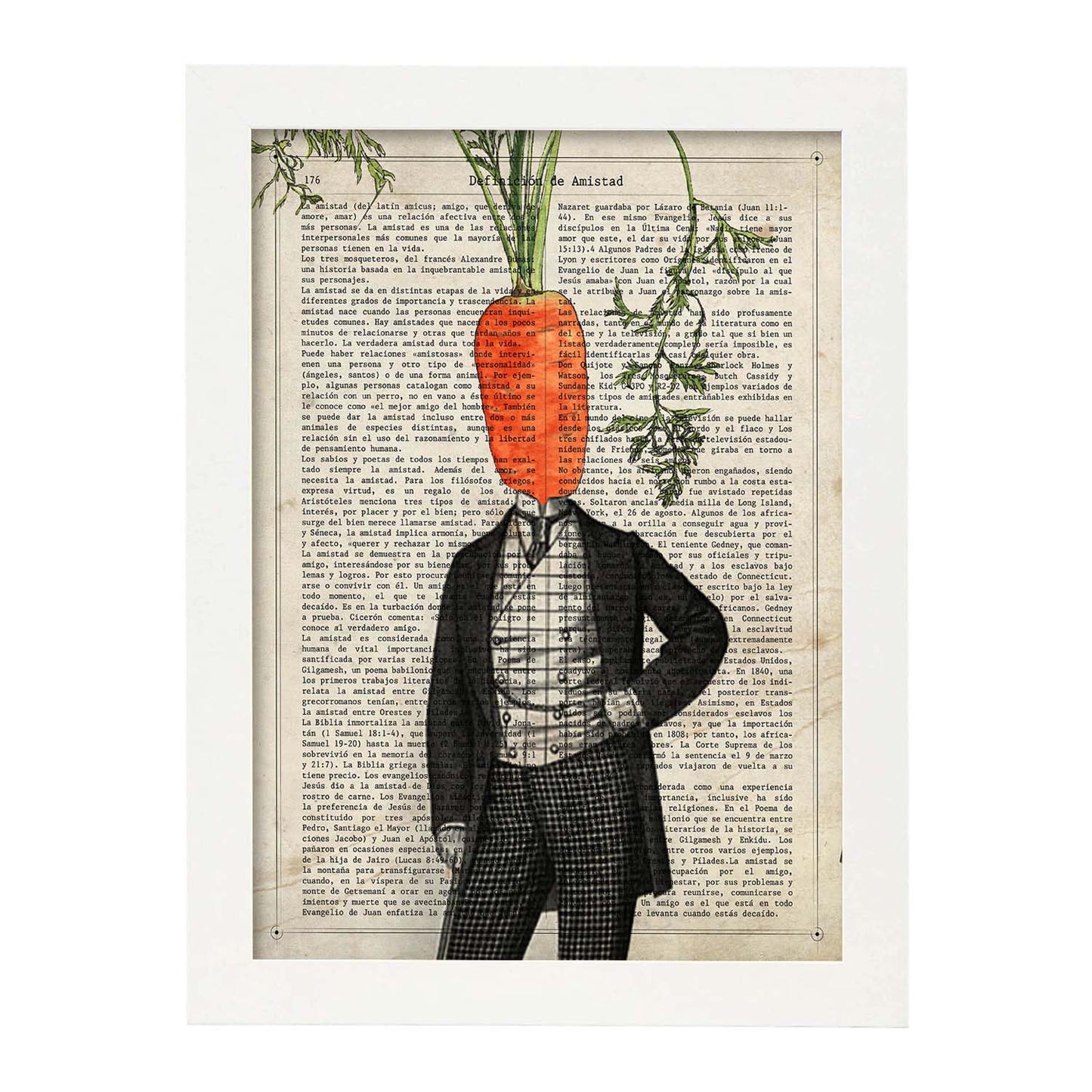 Poster de verduras humanas. Lámina Mr. Carrot. Cuadros de humanos con cabezas de verdura.-Artwork-Nacnic-A4-Marco Blanco-Nacnic Estudio SL