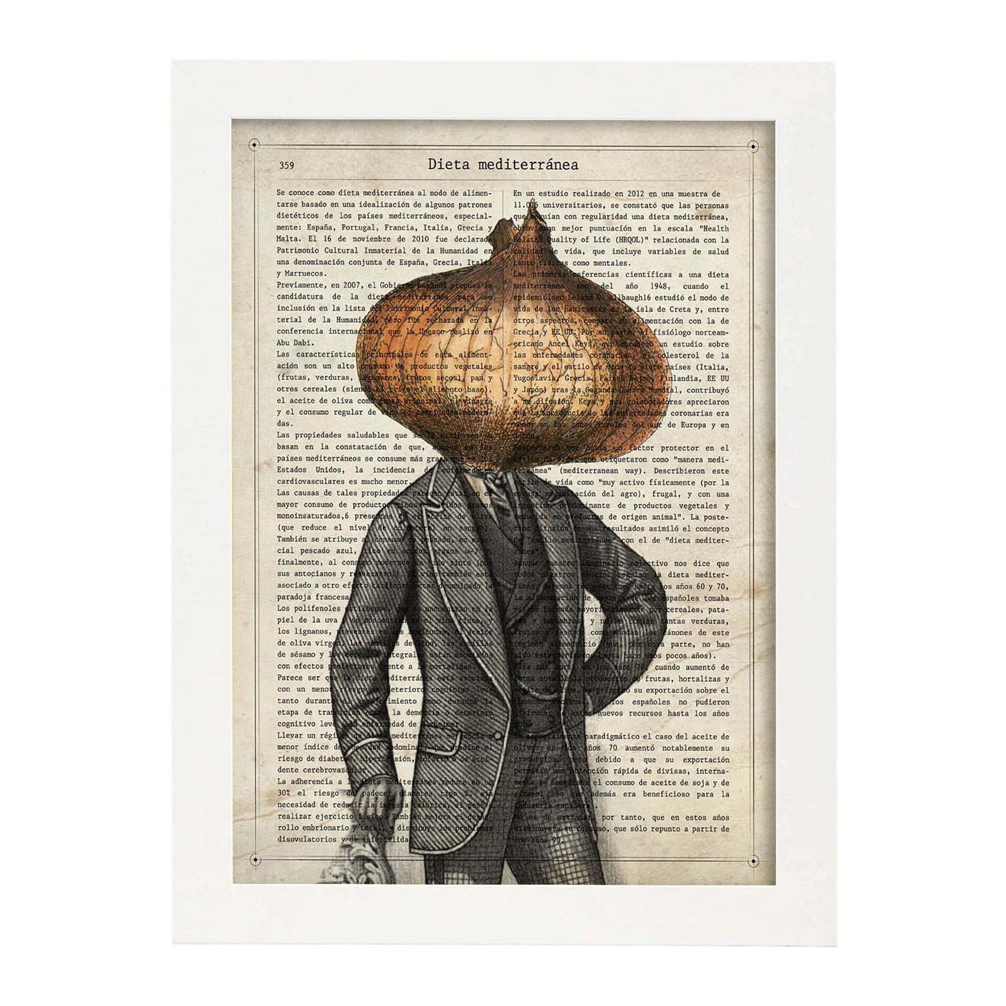 Poster de verduras humanas. Lámina Mr. Cebolla. Cuadros de humanos con cabezas de verdura.-Artwork-Nacnic-A3-Marco Blanco-Nacnic Estudio SL