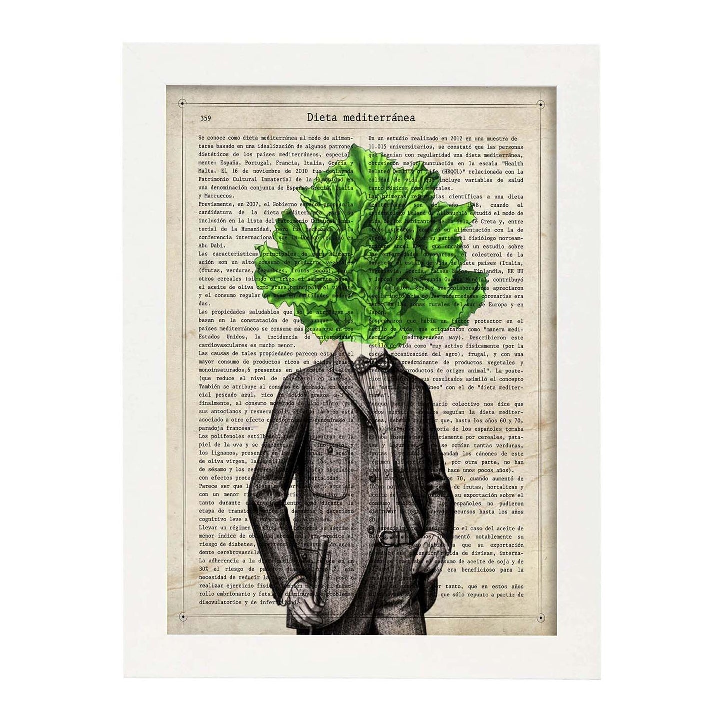 Poster de verduras humanas. Lámina Mr. Green. Cuadros de humanos con cabezas de verdura.-Artwork-Nacnic-A3-Marco Blanco-Nacnic Estudio SL
