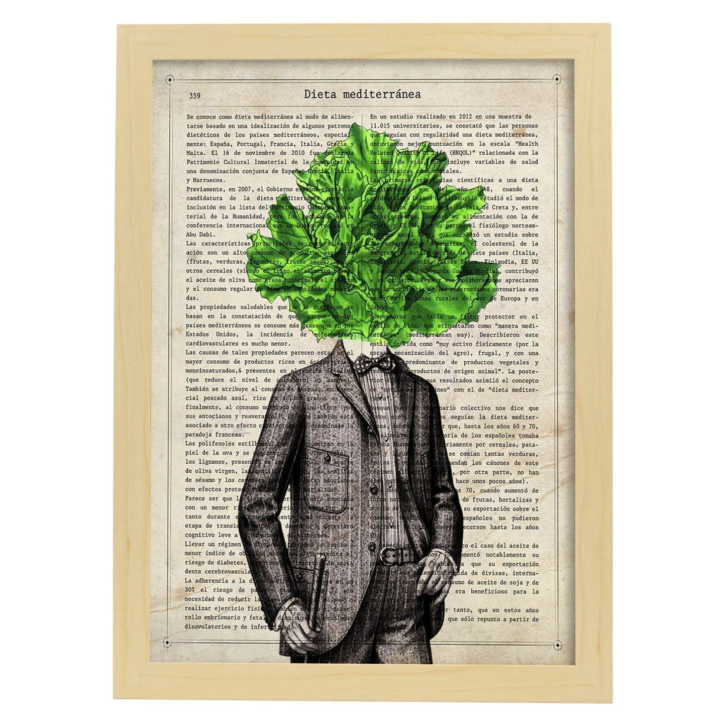 Poster de verduras humanas. Lámina Mr. Green. Cuadros de humanos con cabezas de verdura.-Artwork-Nacnic-A3-Marco Madera clara-Nacnic Estudio SL