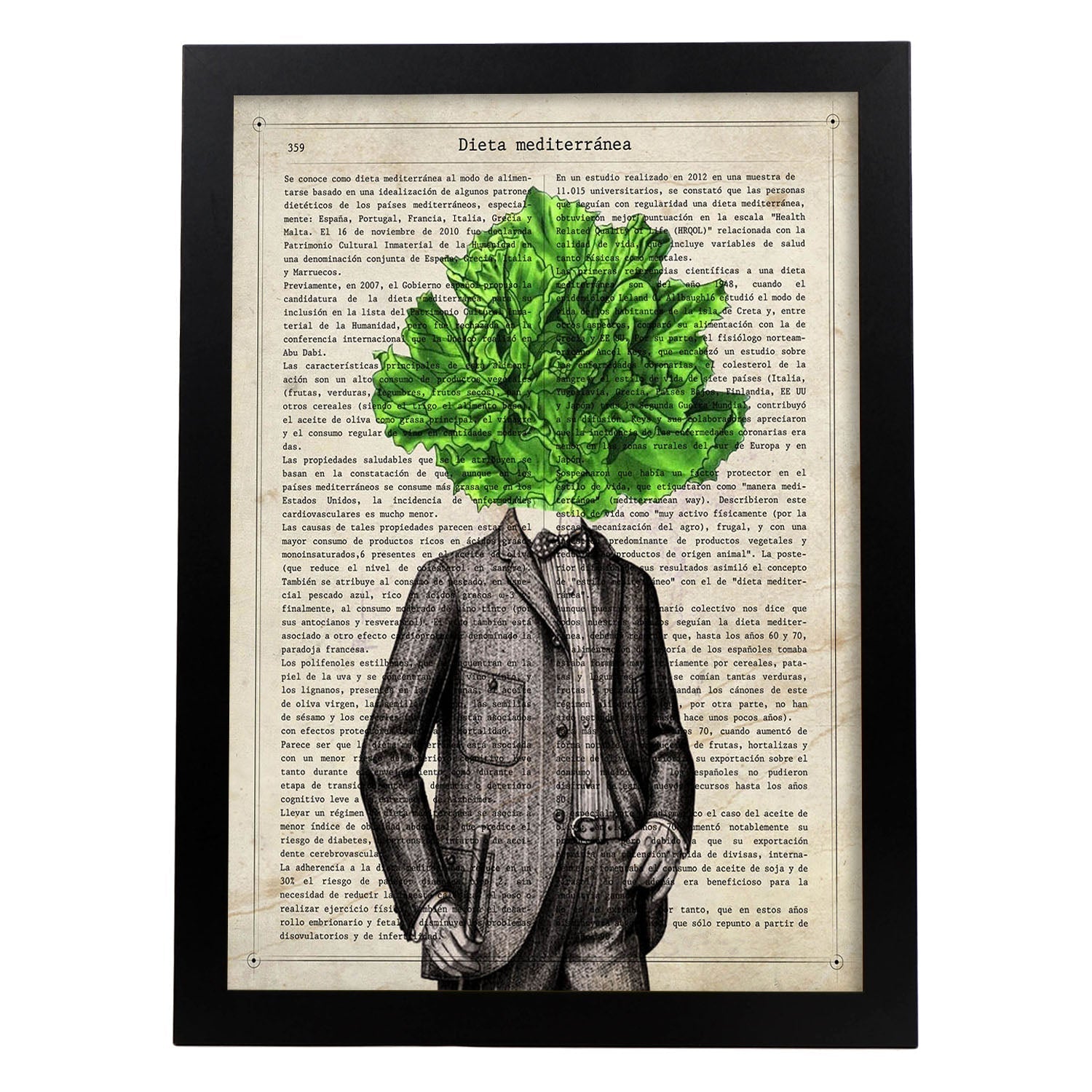 Poster de verduras humanas. Lámina Mr. Green. Cuadros de humanos con cabezas de verdura.-Artwork-Nacnic-A3-Marco Negro-Nacnic Estudio SL