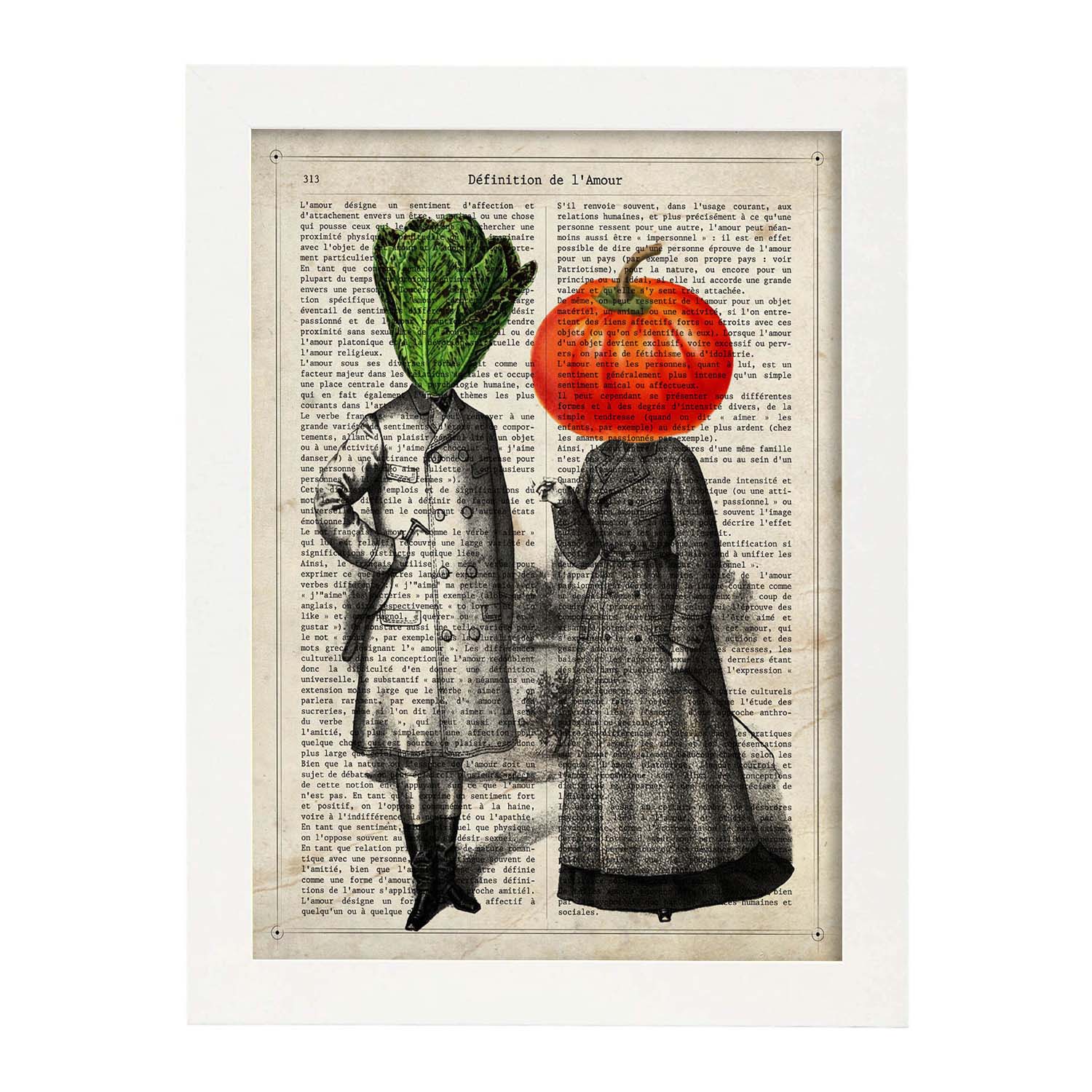 Poster de verduras humanas. Lámina Mr. Lechuga & miss Tomate. Cuadros de humanos con cabezas de verdura.-Artwork-Nacnic-A3-Marco Blanco-Nacnic Estudio SL