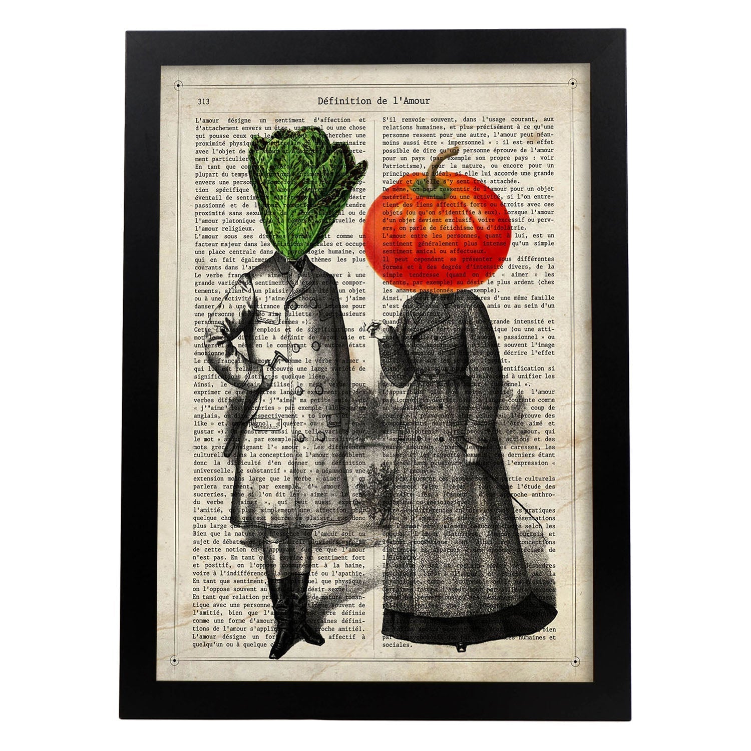 Poster de verduras humanas. Lámina Mr. Lechuga & miss Tomate. Cuadros de humanos con cabezas de verdura.-Artwork-Nacnic-A3-Marco Negro-Nacnic Estudio SL