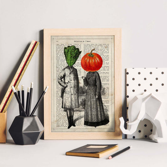 Poster de verduras humanas. Lámina Mr. Lechuga & miss Tomate. Cuadros de humanos con cabezas de verdura.-Artwork-Nacnic-Nacnic Estudio SL
