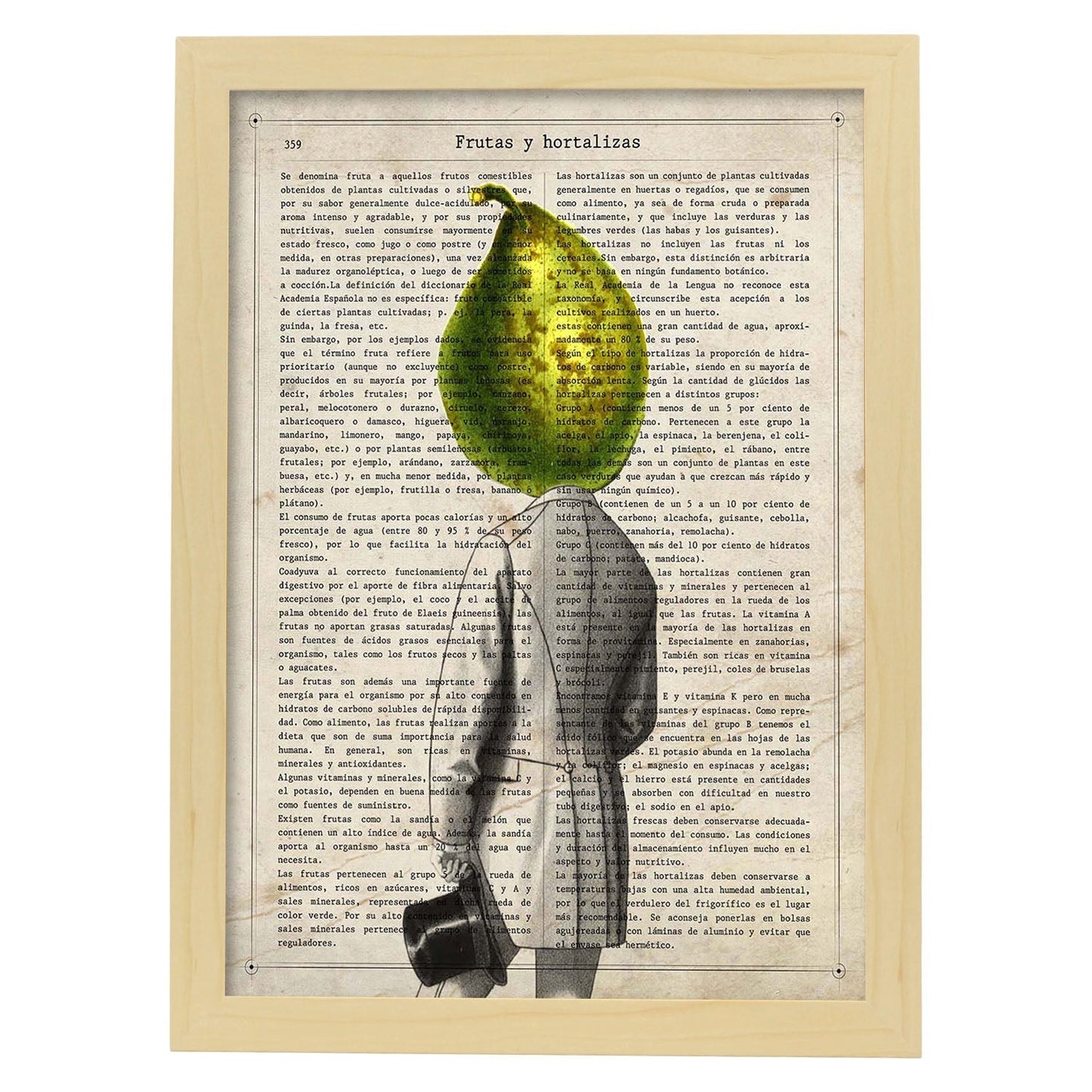 Poster de verduras humanas. Lámina Mr. Pera. Cuadros de humanos con cabezas de verdura.-Artwork-Nacnic-A3-Marco Madera clara-Nacnic Estudio SL