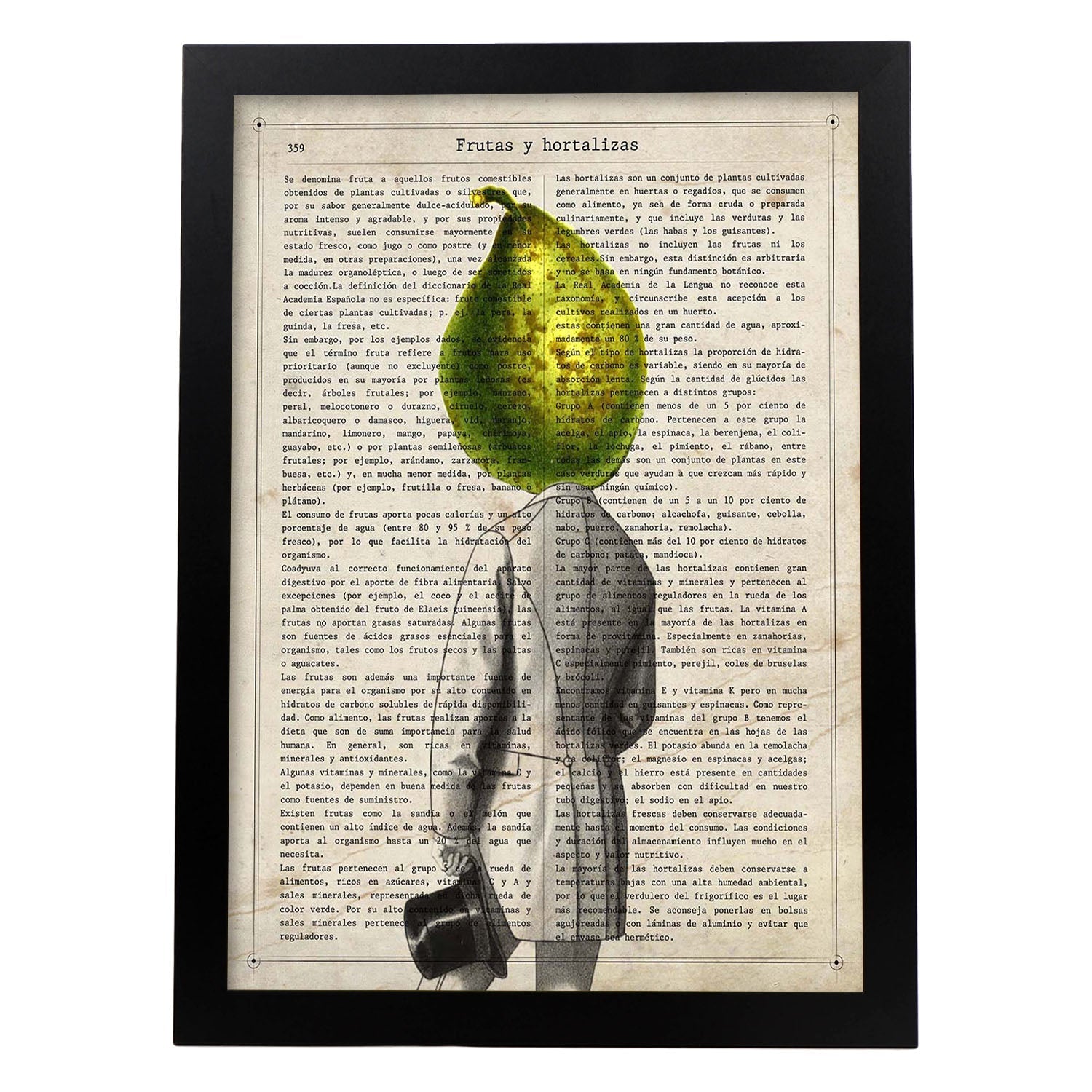 Poster de verduras humanas. Lámina Mr. Pera. Cuadros de humanos con cabezas de verdura.-Artwork-Nacnic-A3-Marco Negro-Nacnic Estudio SL
