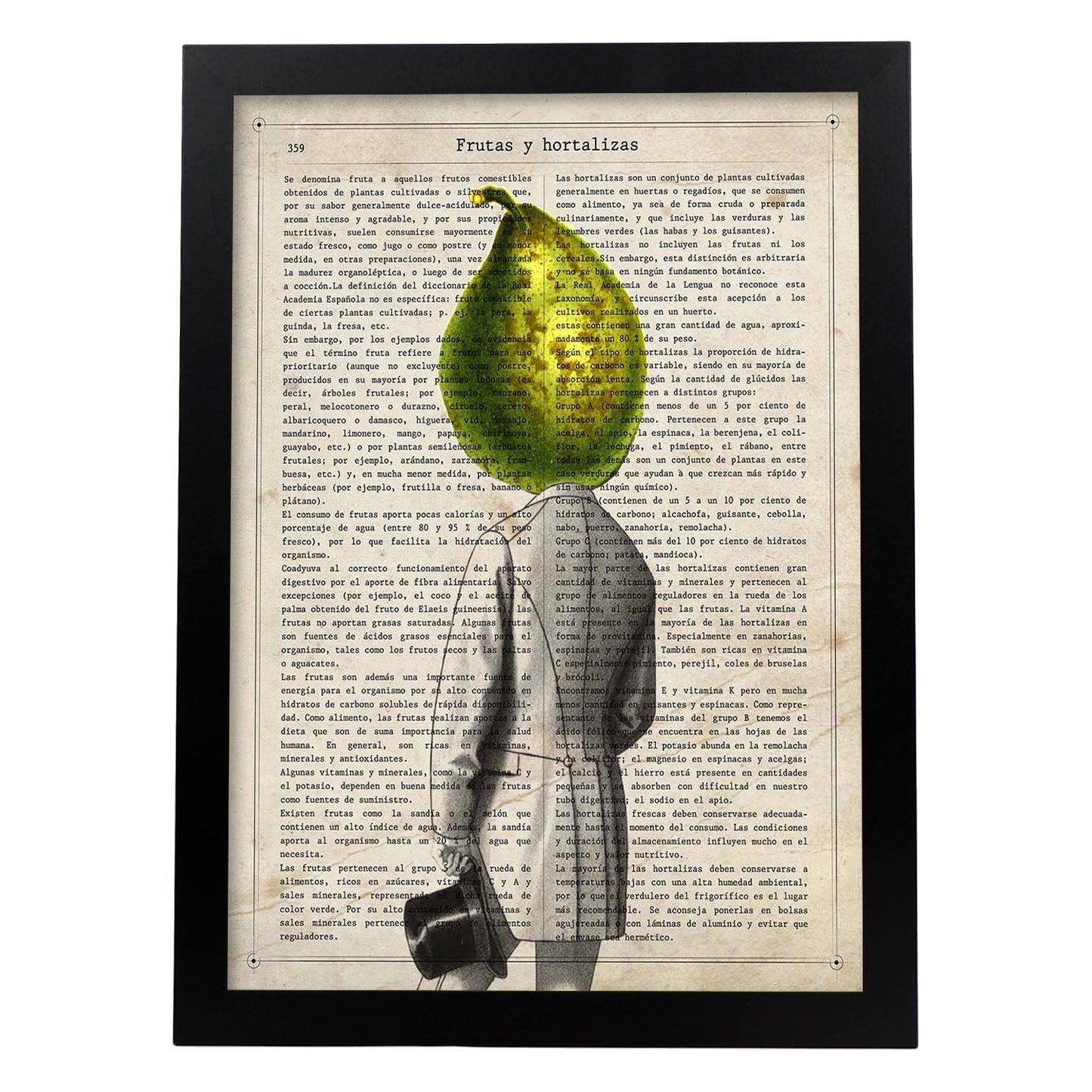 Poster de verduras humanas. Lámina Mr. Pera. Cuadros de humanos con cabezas de verdura.-Artwork-Nacnic-A4-Marco Negro-Nacnic Estudio SL