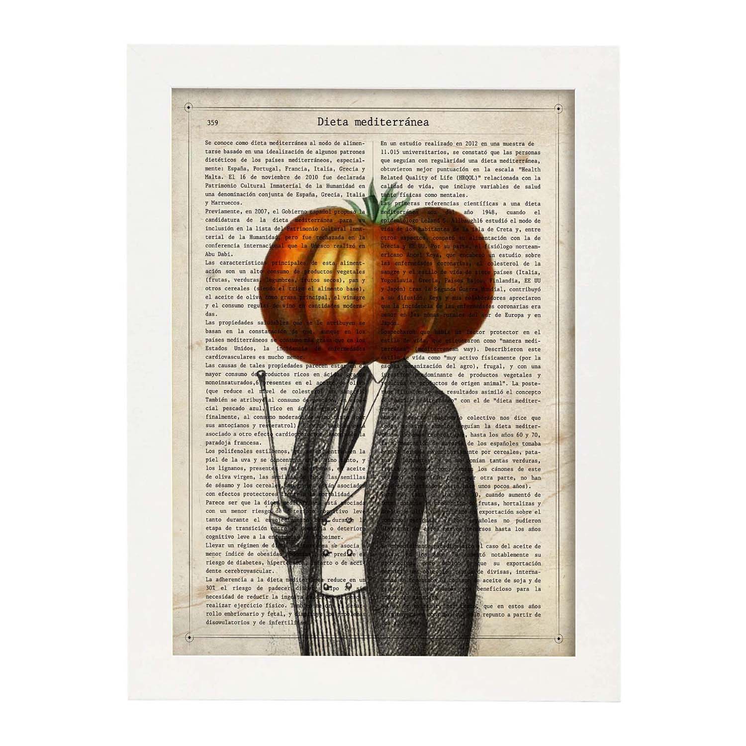 Poster de verduras humanas. Lámina Mr. Tomate. Cuadros de humanos con cabezas de verdura.-Artwork-Nacnic-A3-Marco Blanco-Nacnic Estudio SL