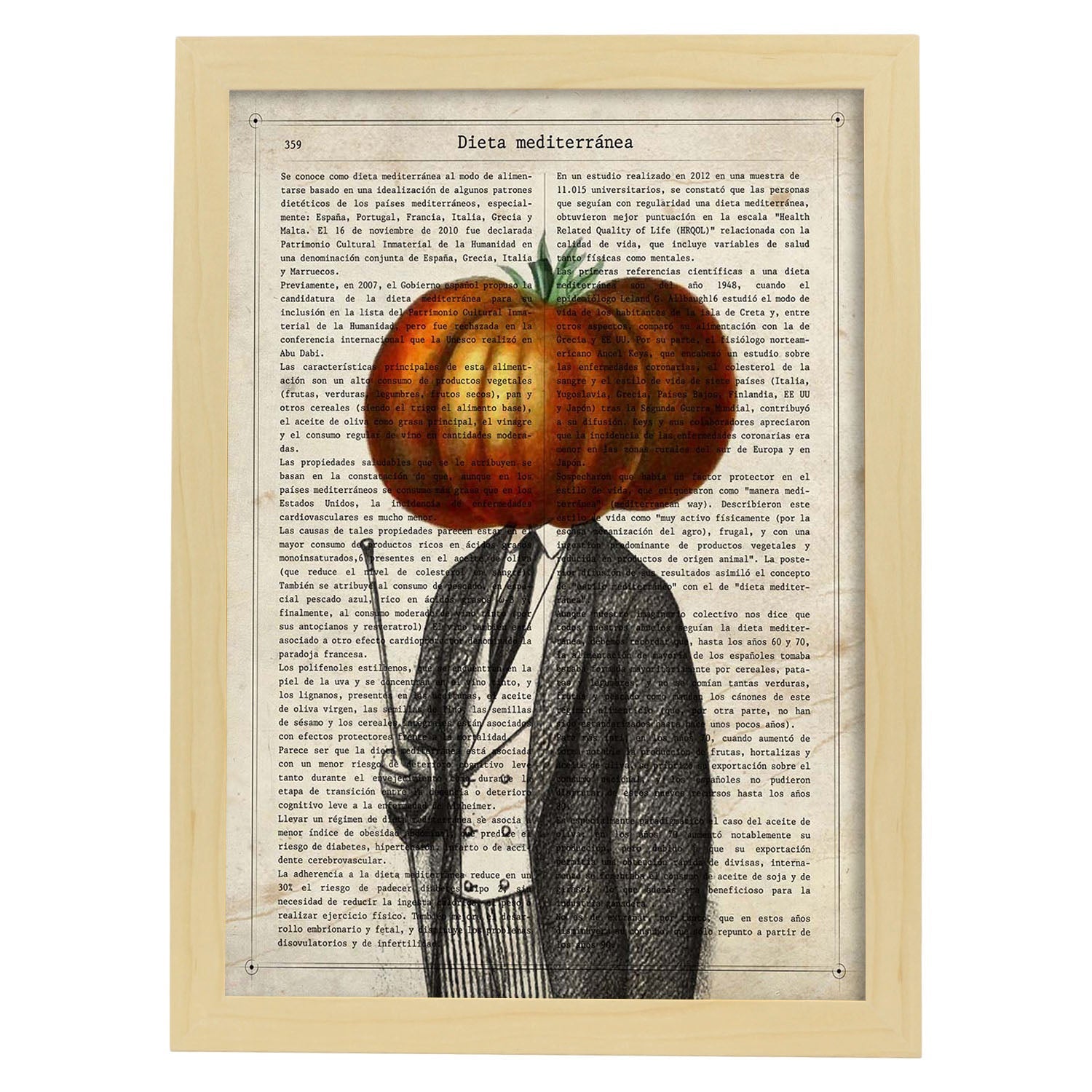 Poster de verduras humanas. Lámina Mr. Tomate. Cuadros de humanos con cabezas de verdura.-Artwork-Nacnic-A3-Marco Madera clara-Nacnic Estudio SL