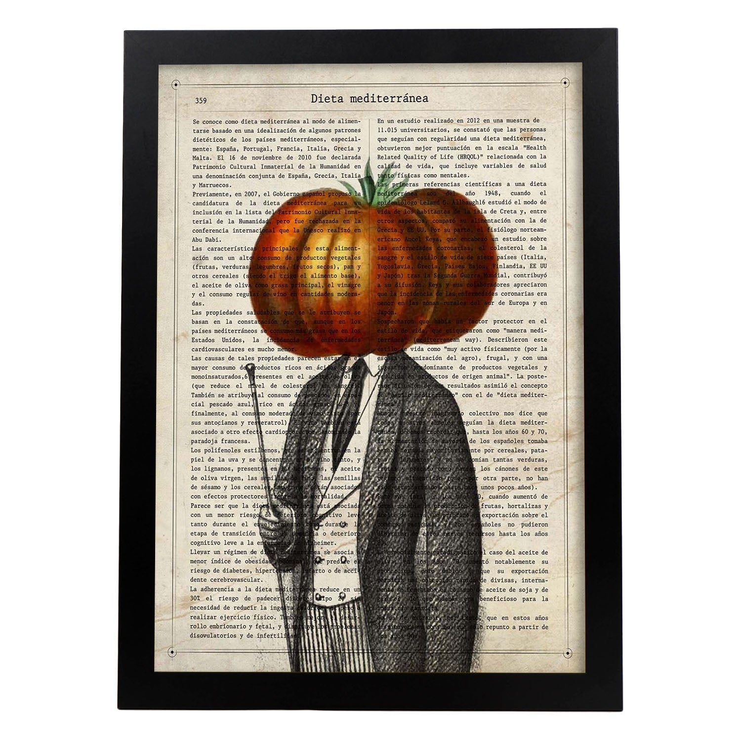 Poster de verduras humanas. Lámina Mr. Tomate. Cuadros de humanos con cabezas de verdura.-Artwork-Nacnic-A3-Marco Negro-Nacnic Estudio SL