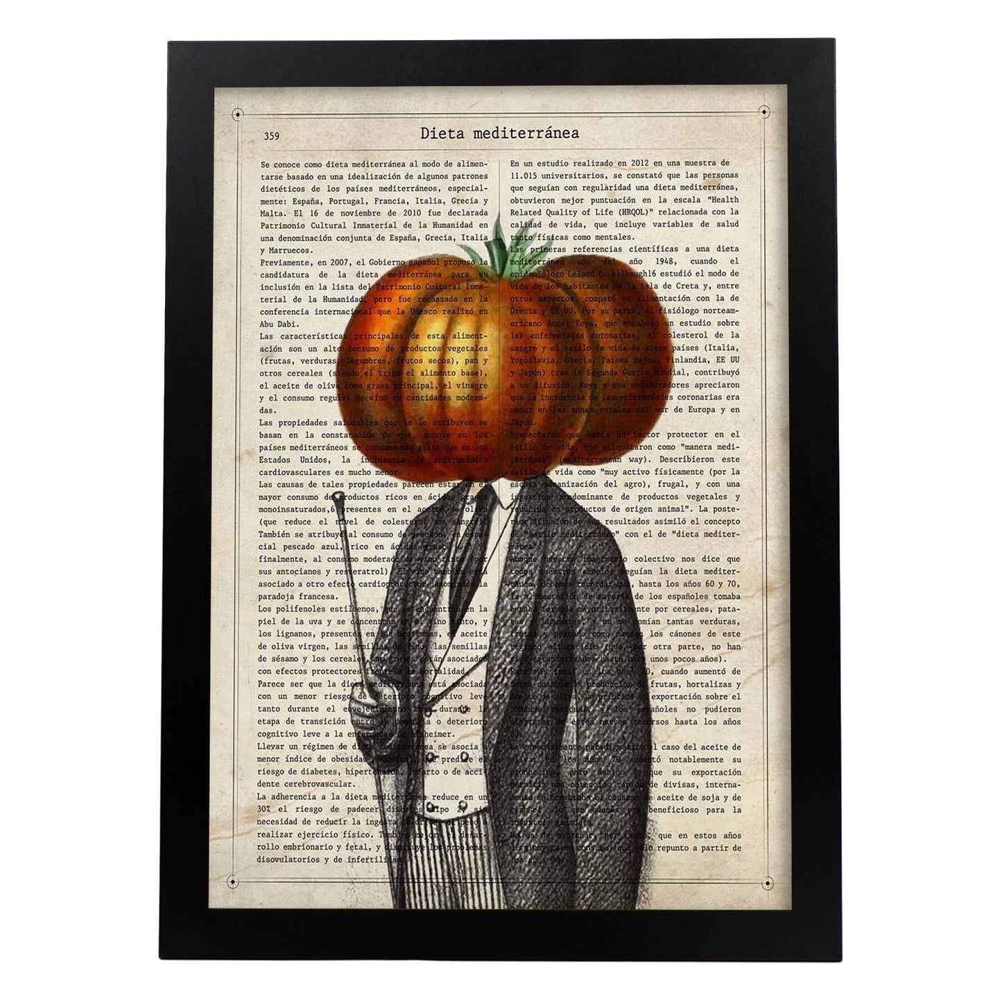 Poster de verduras humanas. Lámina Mr. Tomate. Cuadros de humanos con cabezas de verdura.-Artwork-Nacnic-A4-Marco Negro-Nacnic Estudio SL