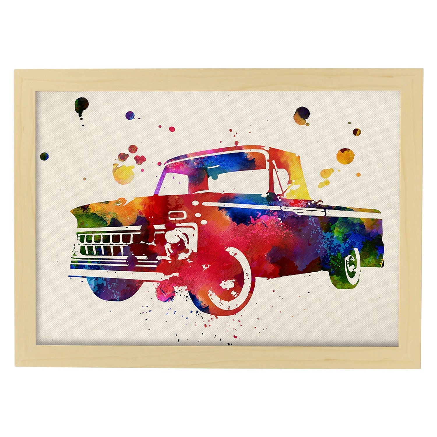 Poster de Vieja camioneta con diseño acuarela. Mix de láminas con estilo acuarela-Artwork-Nacnic-A3-Marco Madera clara-Nacnic Estudio SL