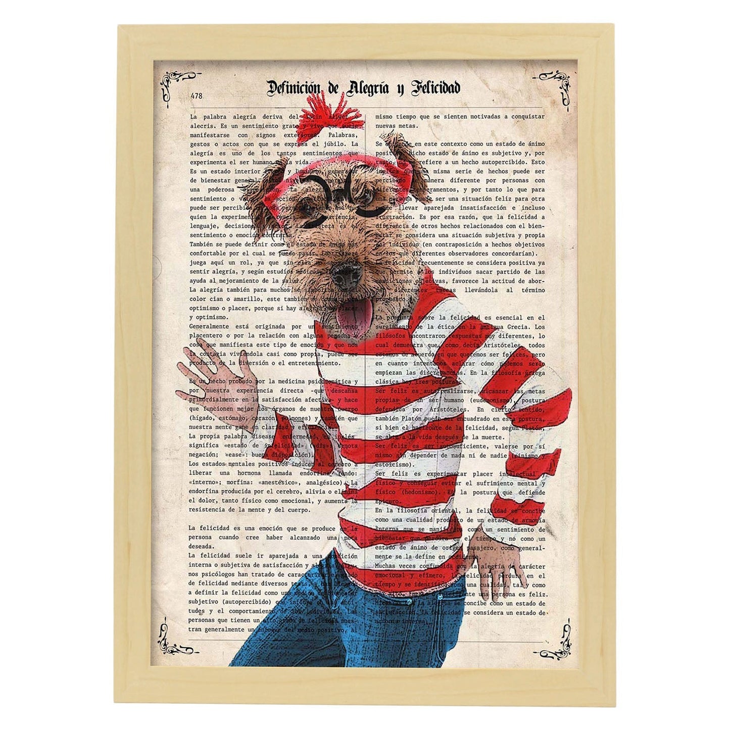 Poster de Wally the dog. Láminas de animales con definiciones. Ilustraciones de animales con textos.-Artwork-Nacnic-A3-Marco Madera clara-Nacnic Estudio SL