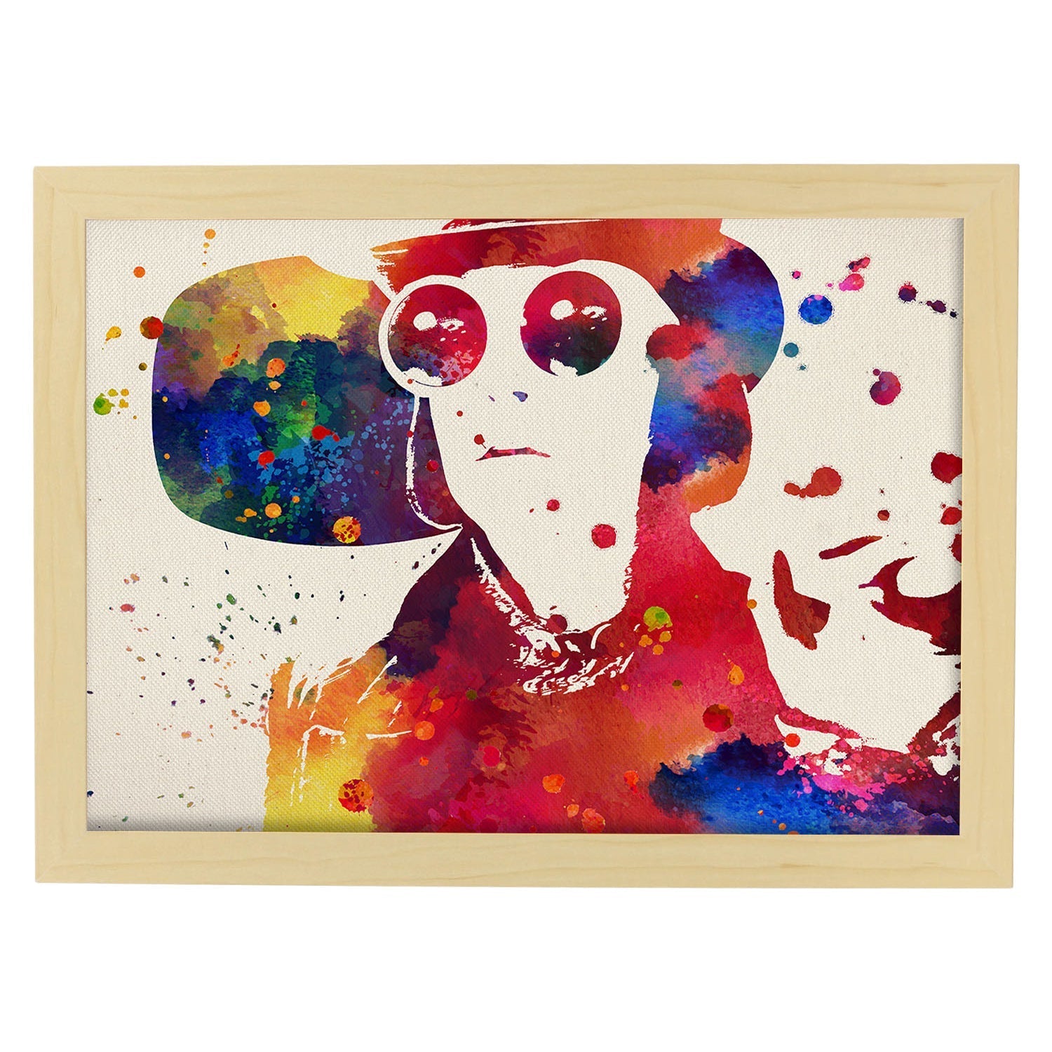 Poster de Willy Wonka con diseño acuarela. Mix de láminas con estilo acuarela-Artwork-Nacnic-A3-Marco Madera clara-Nacnic Estudio SL