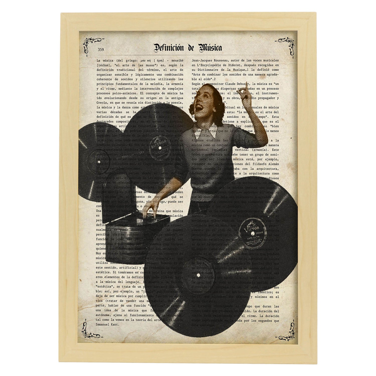 Poster de Woman dj. Láminas musicales con definiciones para-Artwork-Nacnic-A3-Marco Madera clara-Nacnic Estudio SL