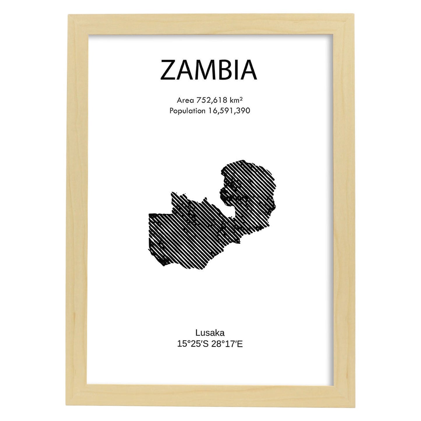 Poster de Zambia. Láminas de paises y continentes del mundo.-Artwork-Nacnic-A3-Marco Madera clara-Nacnic Estudio SL