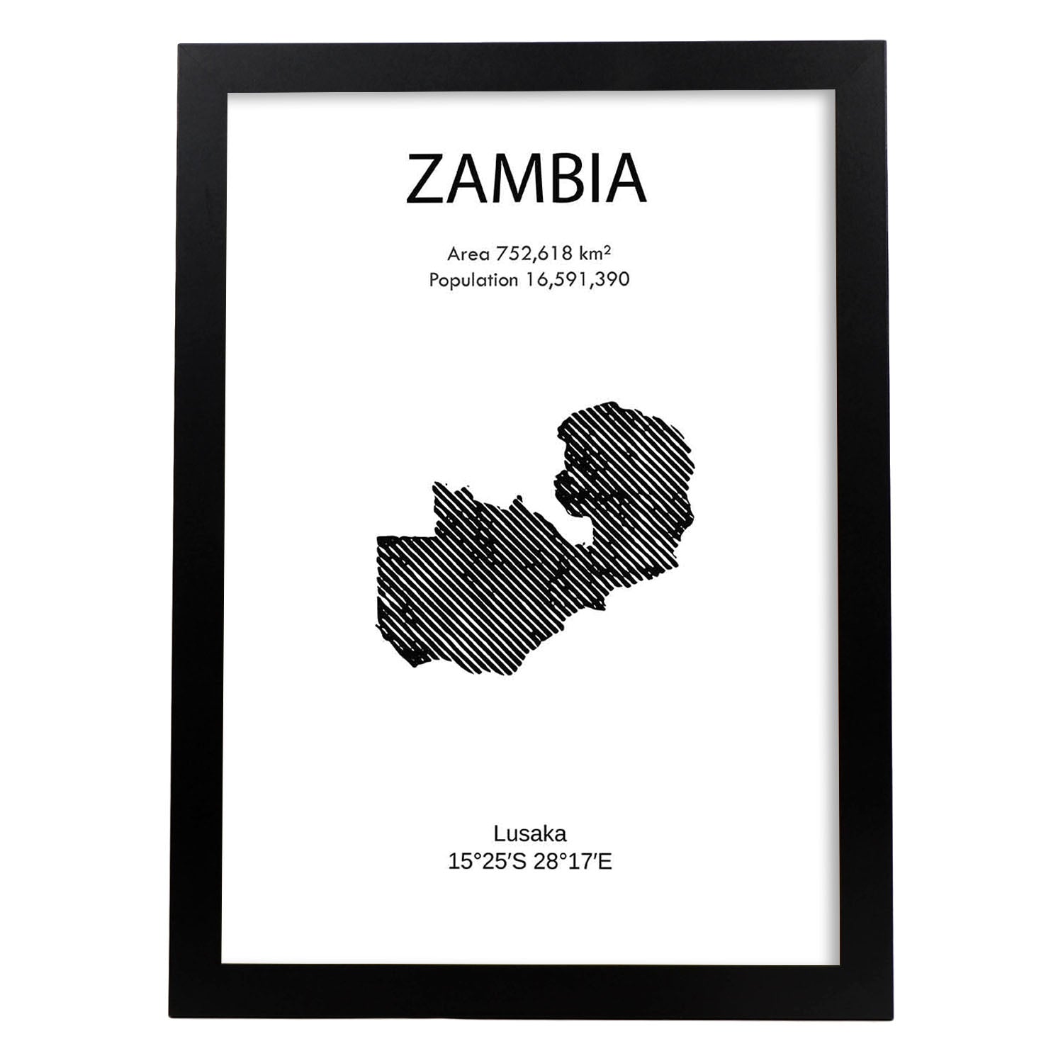 Poster de Zambia. Láminas de paises y continentes del mundo.-Artwork-Nacnic-A4-Marco Negro-Nacnic Estudio SL