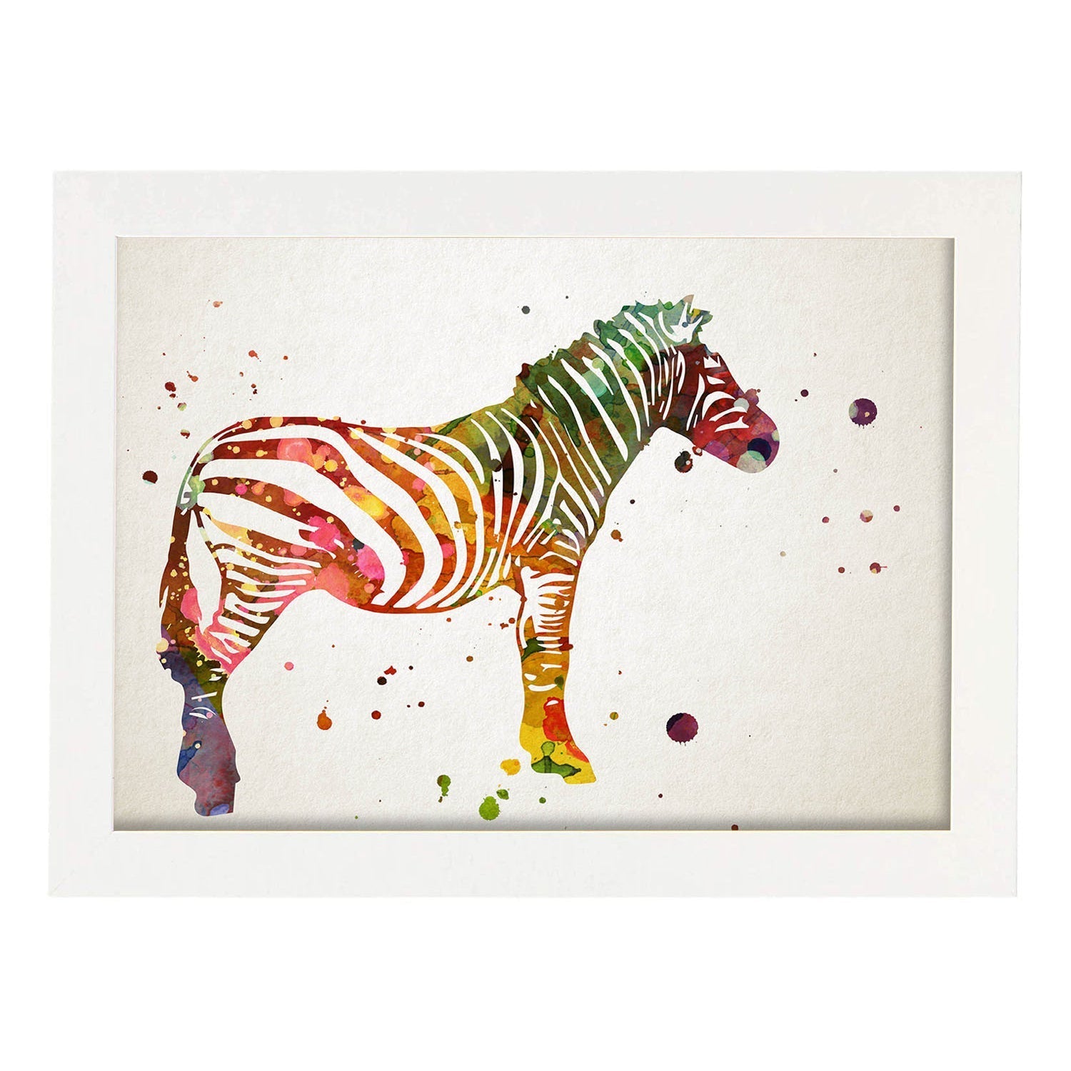 Poster de Zebra estilo acuarela. Láminas de animales con estilo acuarela-Artwork-Nacnic-A3-Marco Blanco-Nacnic Estudio SL