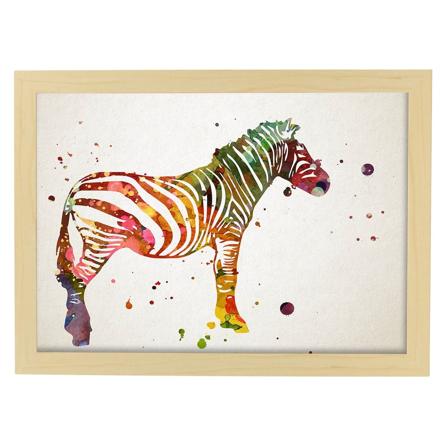 Poster de Zebra estilo acuarela. Láminas de animales con estilo acuarela-Artwork-Nacnic-A3-Marco Madera clara-Nacnic Estudio SL