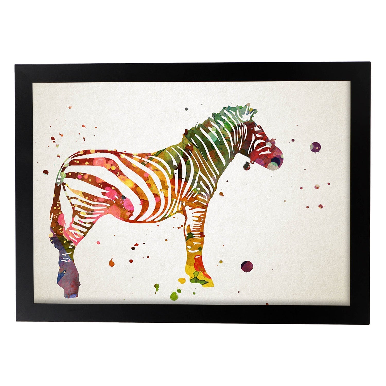 Poster de Zebra estilo acuarela. Láminas de animales con estilo acuarela-Artwork-Nacnic-A3-Marco Negro-Nacnic Estudio SL