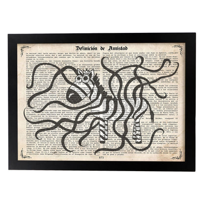 Poster de Zebra perdiendo las rayas. Láminas de animales con definiciones. Ilustraciones de animales con textos.-Artwork-Nacnic-A4-Marco Negro-Nacnic Estudio SL