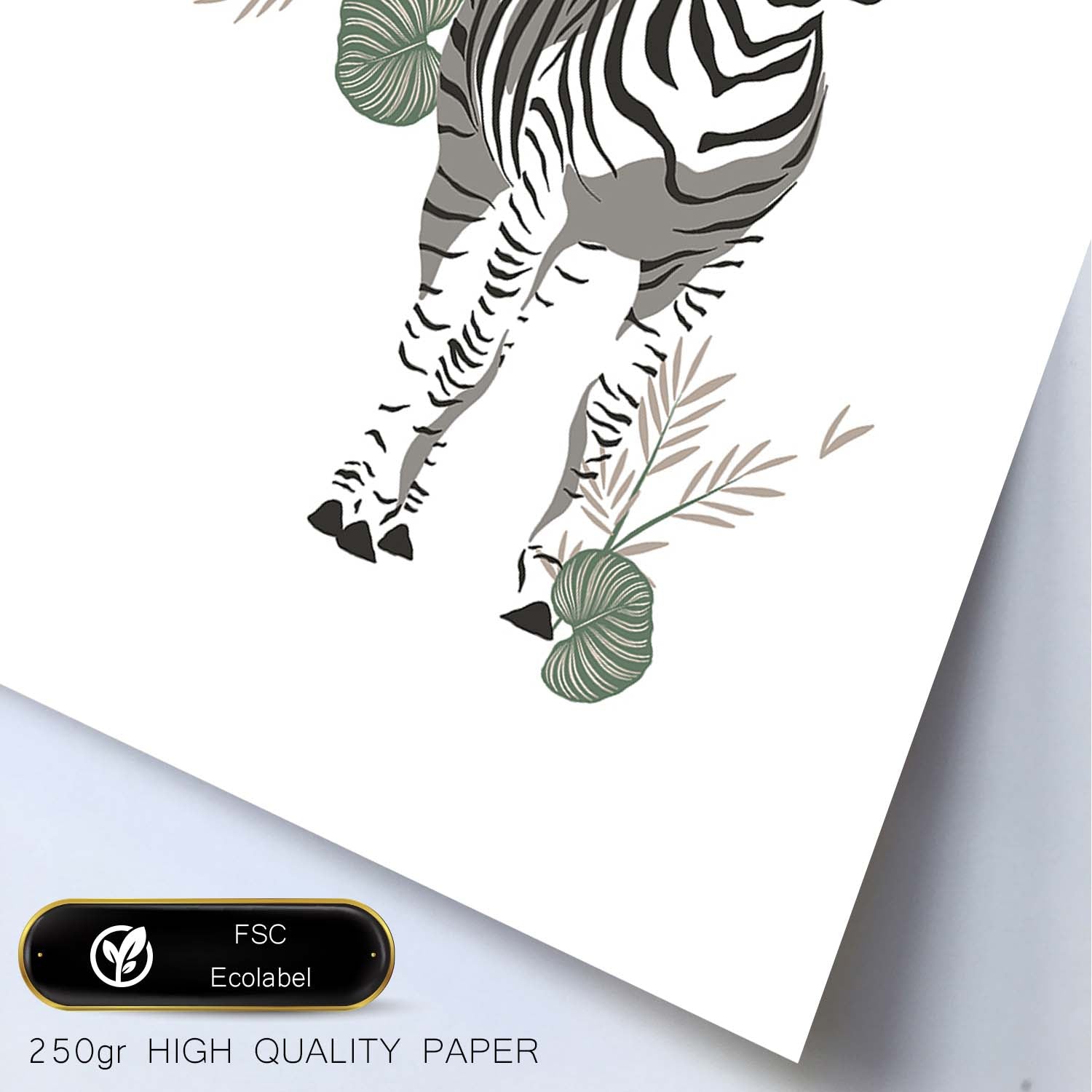 Poster de Zebra. Lámina de animal de la jungla con flores y vegetación.-Artwork-Nacnic-Nacnic Estudio SL