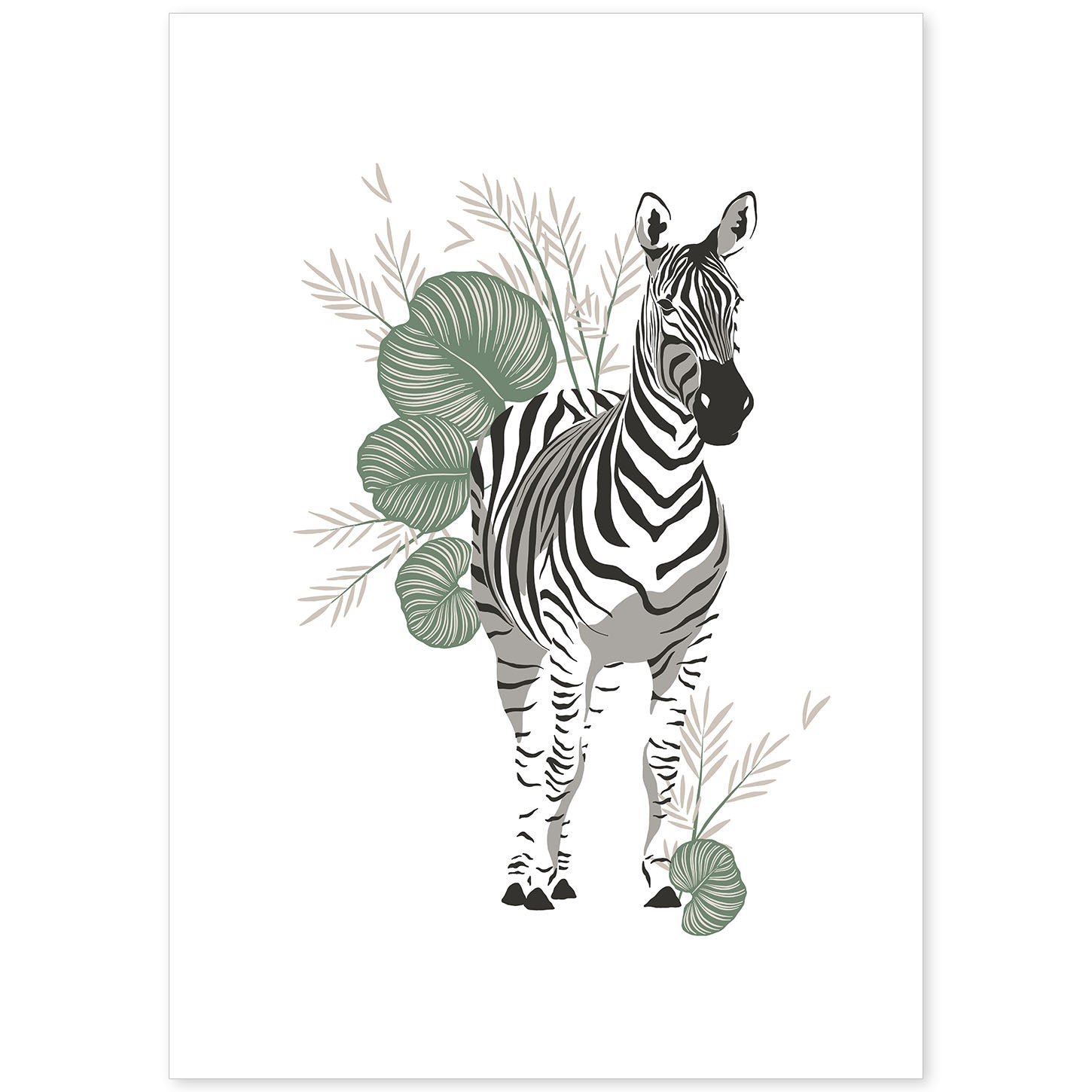 Poster de Zebra. Lámina de animal de la jungla con flores y vegetación.-Artwork-Nacnic-A4-Sin marco-Nacnic Estudio SL