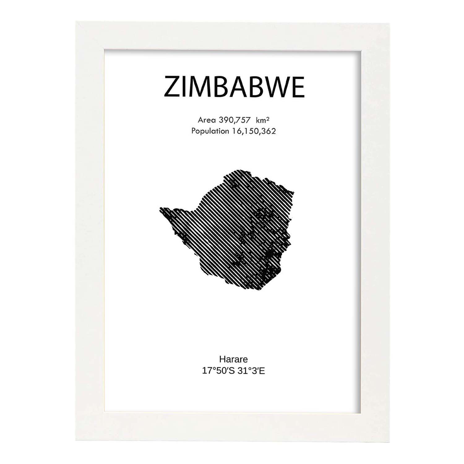 Poster de Zimbabwe. Láminas de paises y continentes del mundo.-Artwork-Nacnic-A3-Marco Blanco-Nacnic Estudio SL