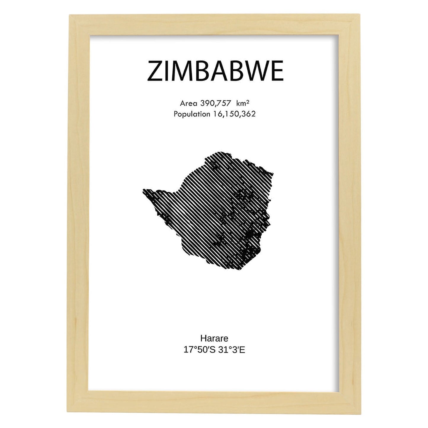 Poster de Zimbabwe. Láminas de paises y continentes del mundo.-Artwork-Nacnic-A3-Marco Madera clara-Nacnic Estudio SL