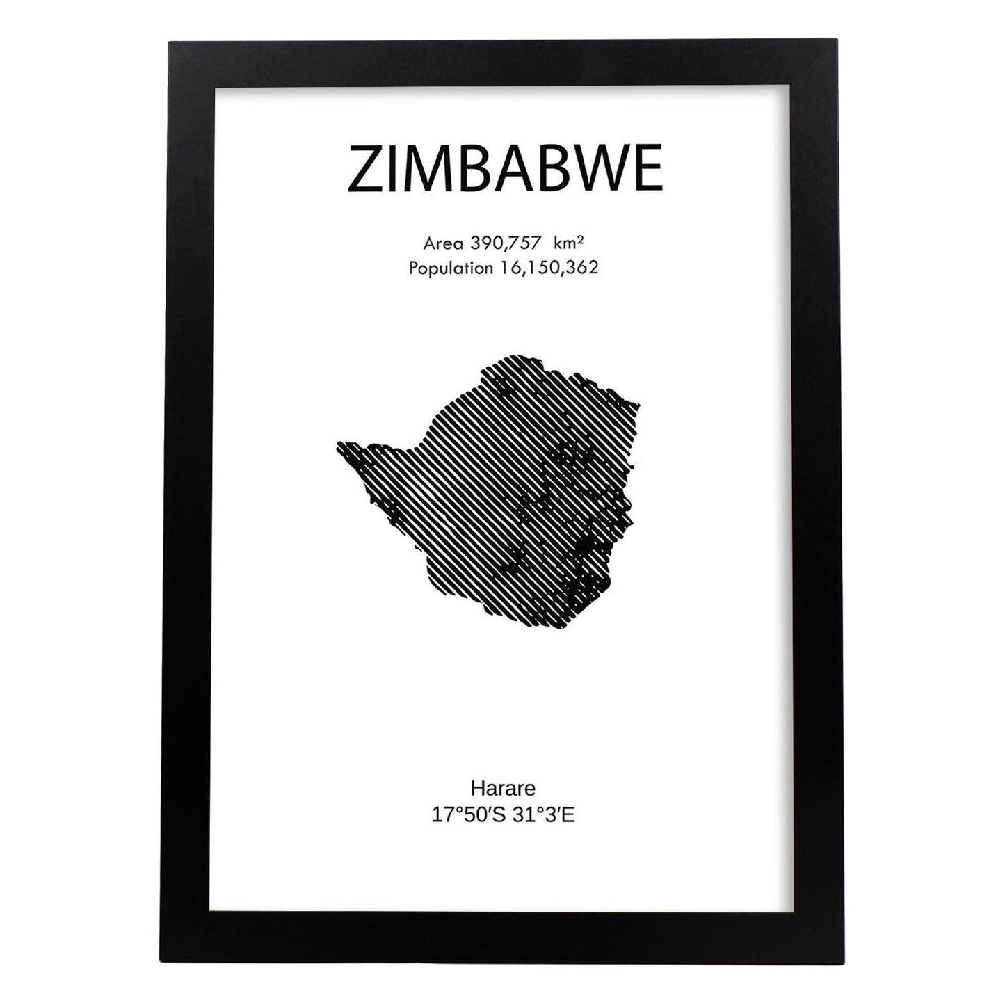 Poster de Zimbabwe. Láminas de paises y continentes del mundo.-Artwork-Nacnic-A3-Marco Negro-Nacnic Estudio SL