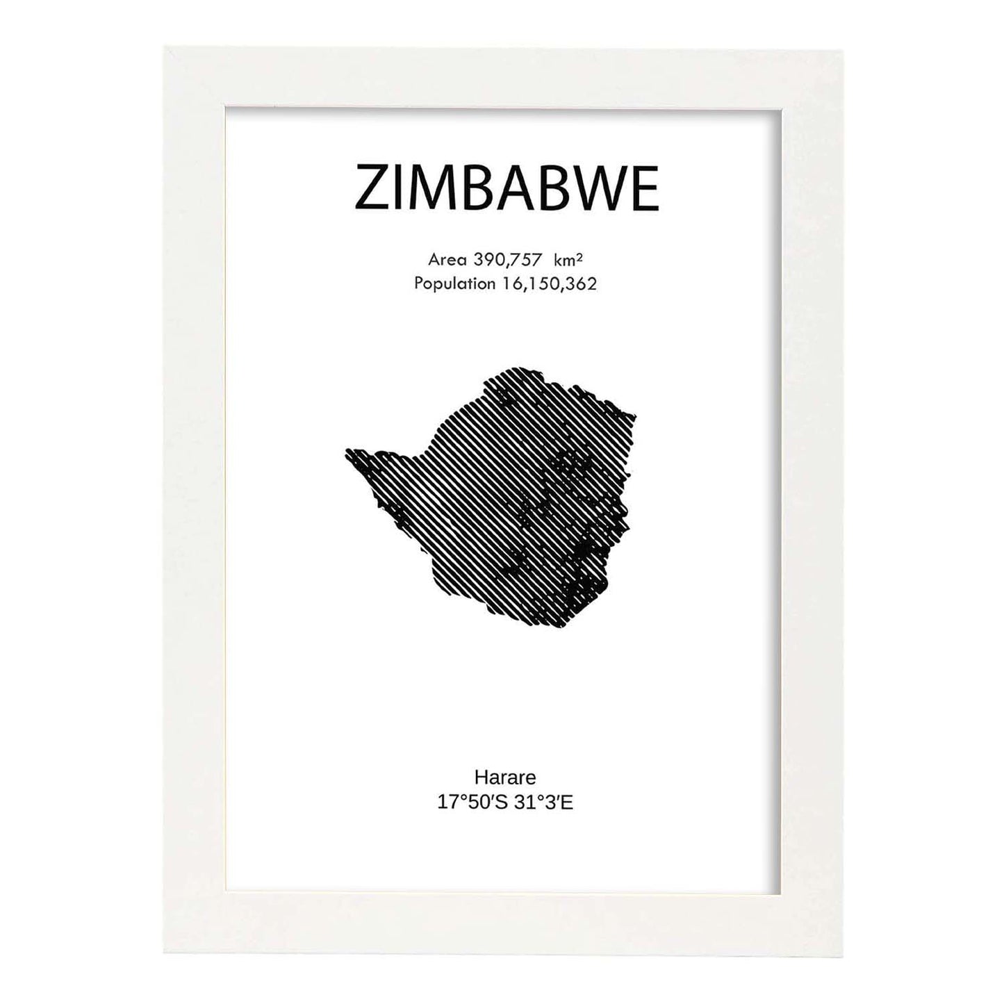 Poster de Zimbabwe. Láminas de paises y continentes del mundo.-Artwork-Nacnic-A4-Marco Blanco-Nacnic Estudio SL