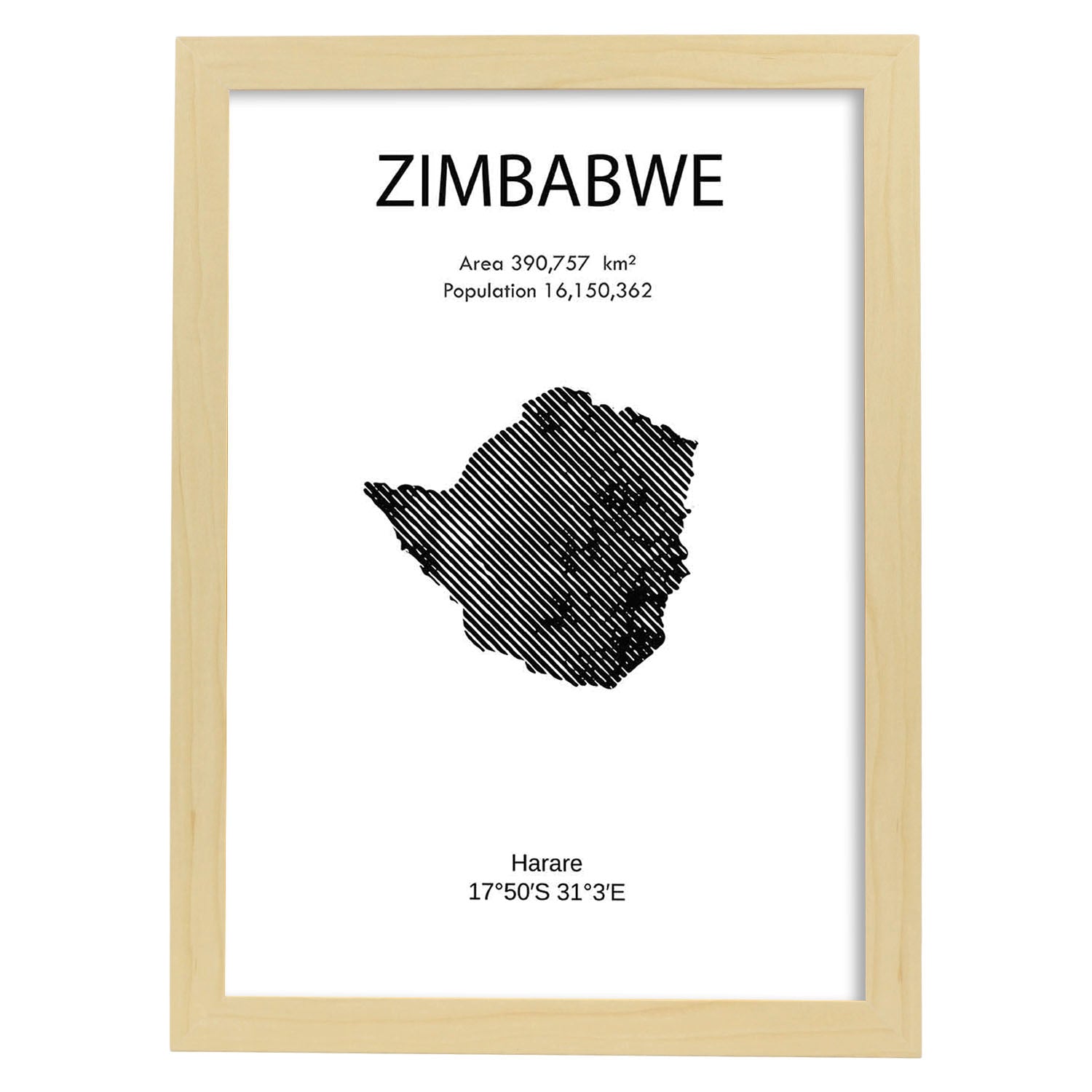 Poster de Zimbabwe. Láminas de paises y continentes del mundo.-Artwork-Nacnic-A4-Marco Madera clara-Nacnic Estudio SL
