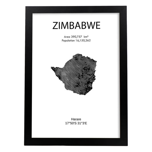 Poster de Zimbabwe. Láminas de paises y continentes del mundo.-Artwork-Nacnic-A4-Marco Negro-Nacnic Estudio SL