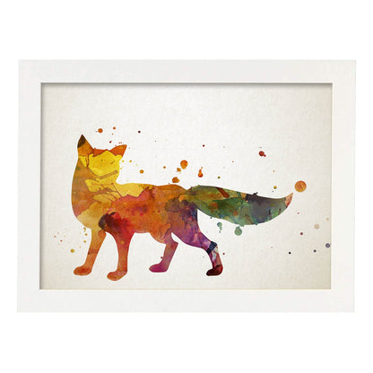 Poster de Zorro estilo acuarela. Láminas de animales con estilo acuarela-Artwork-Nacnic-A4-Marco Blanco-Nacnic Estudio SL